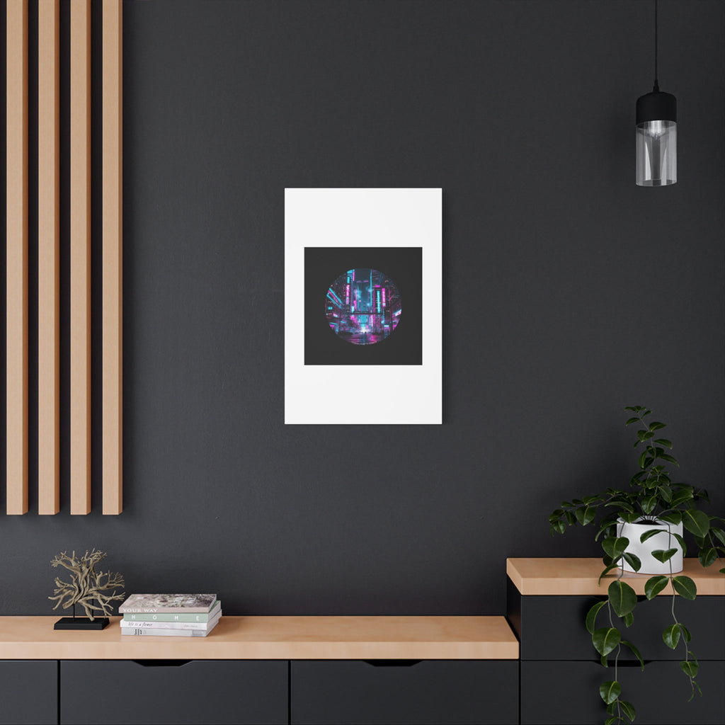 Neon Cyberpunk Cityscape Canvas | synthwave skyline, future city art