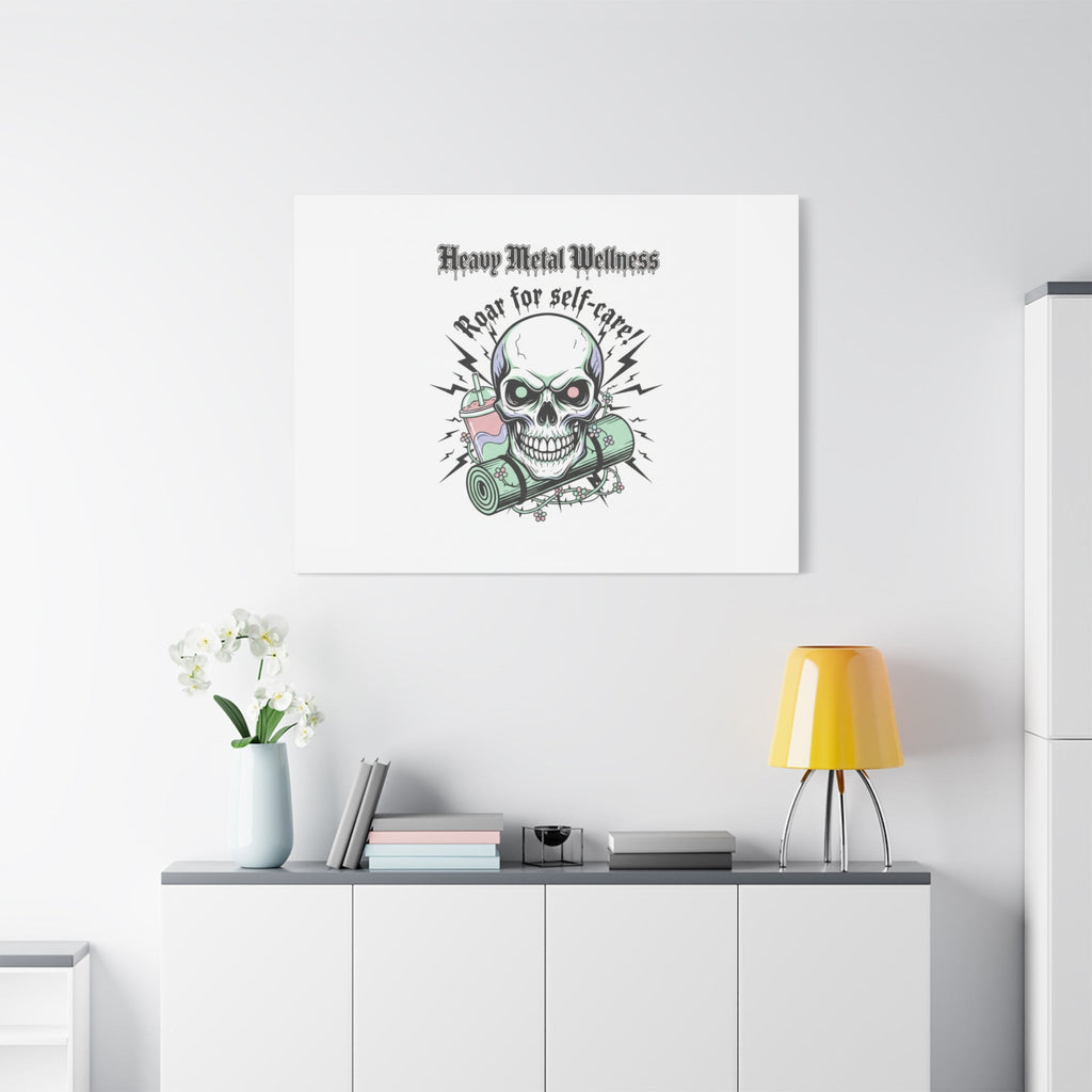 Roar for Self-Care Skull Canvas | heavy metal wellness, gothic wellness quote