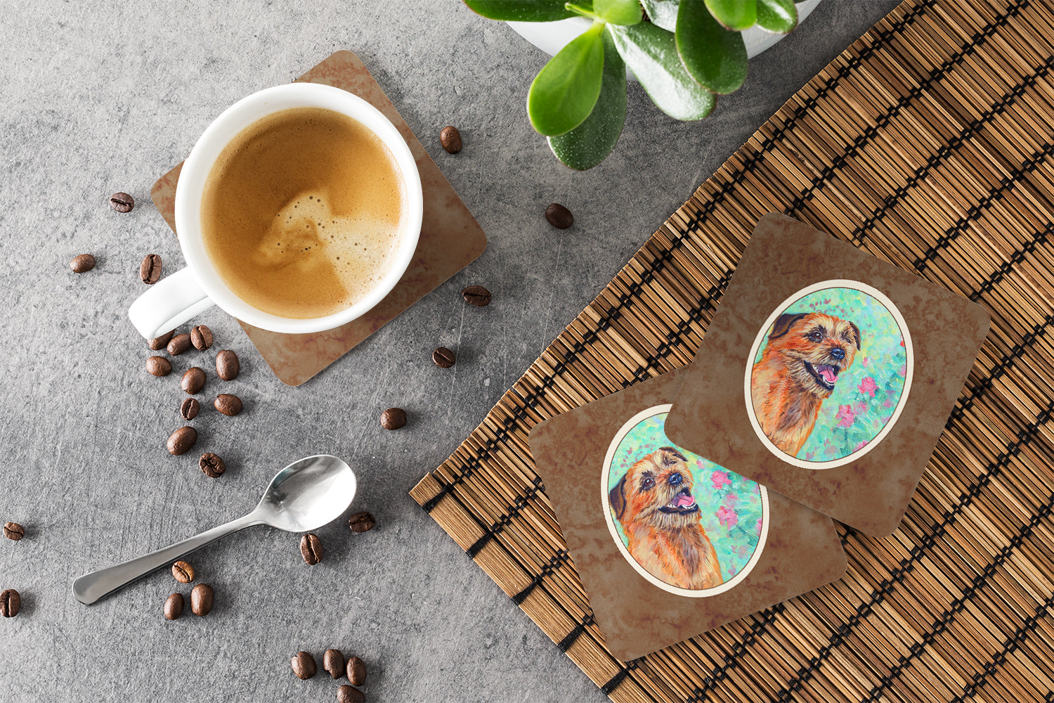 Border Terrier Foam Coasters Set of 4 Cup Coasters for Indoor Outdoor, Tabletop Protection, Anti Slip, Mouse pad Material