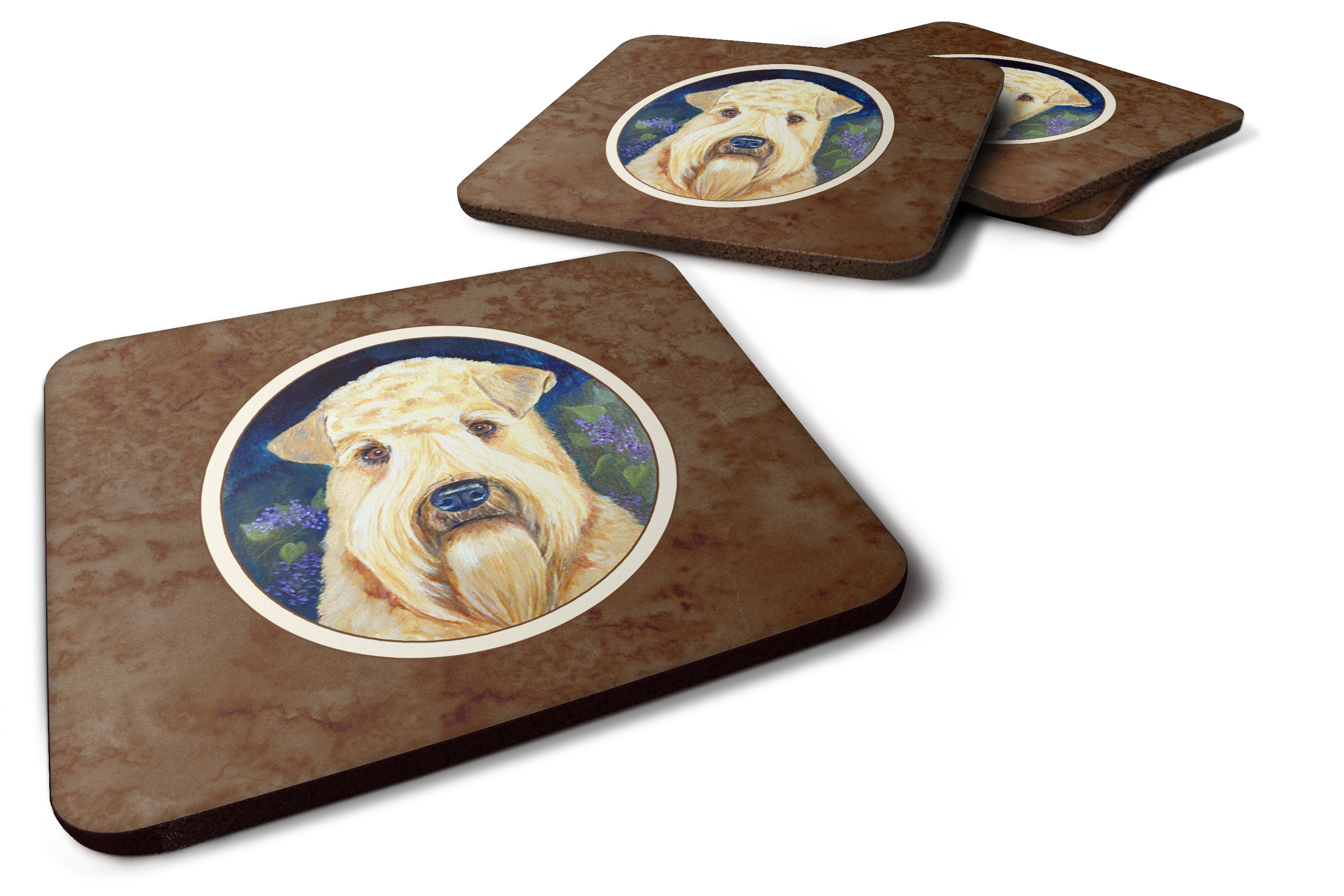 Wheaten Terrier Soft Coated Foam Coasters Set of 4 Cup Coasters for Indoor Outdoor, Tabletop Protection, Anti Slip, Mouse pad Material