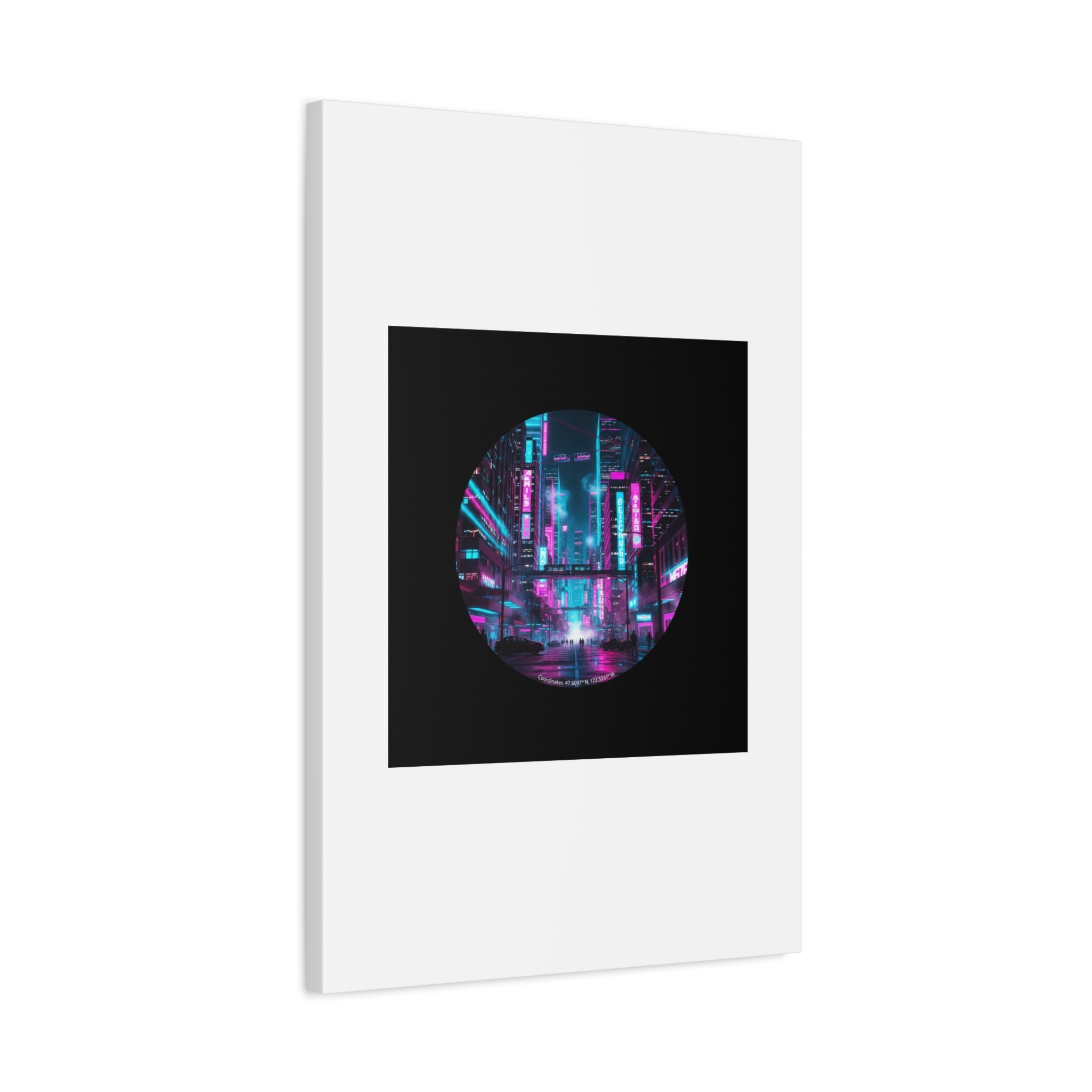 Neon Cyberpunk Cityscape Canvas | synthwave skyline, future city art