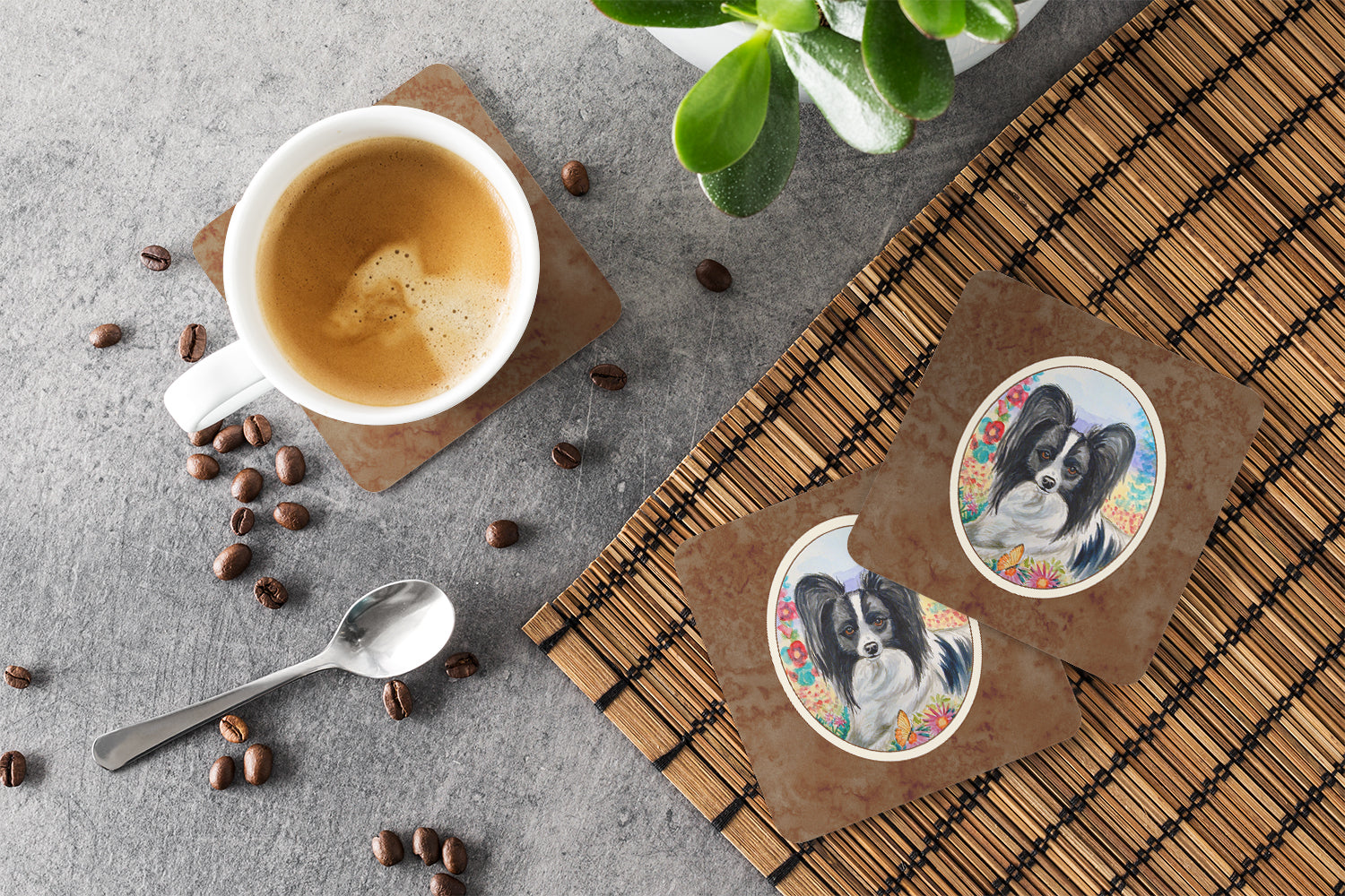 Papillon Foam Coasters Set of 4 Cup Coasters for Indoor Outdoor, Tabletop Protection, Anti Slip, Mouse pad Material