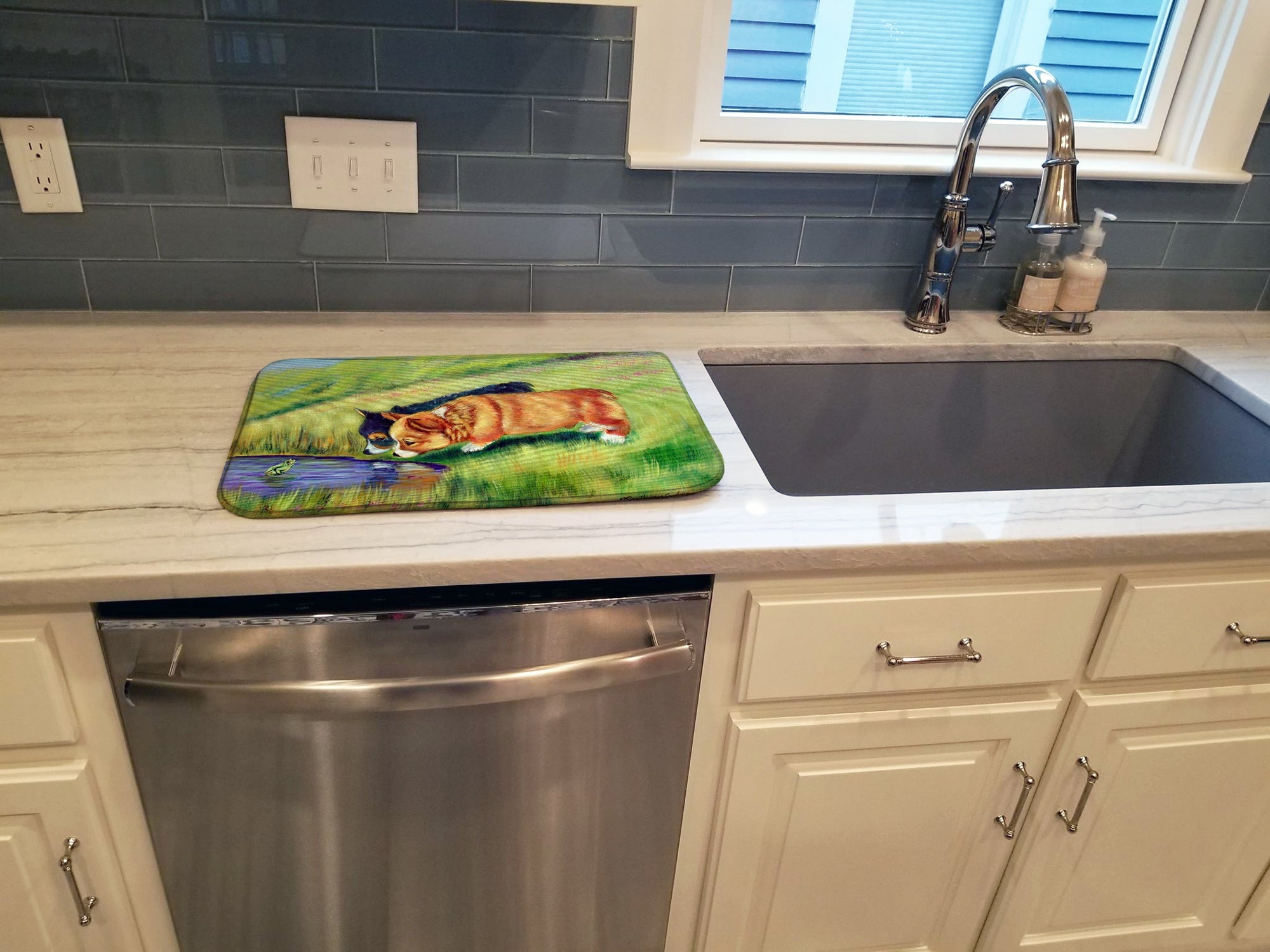 Corgi Dish Drying Mat Absorbent Dish Drying Mat Pad for Kitchen Counter Dish Drainer Mat for Countertop, 14 x 21", Multicolor