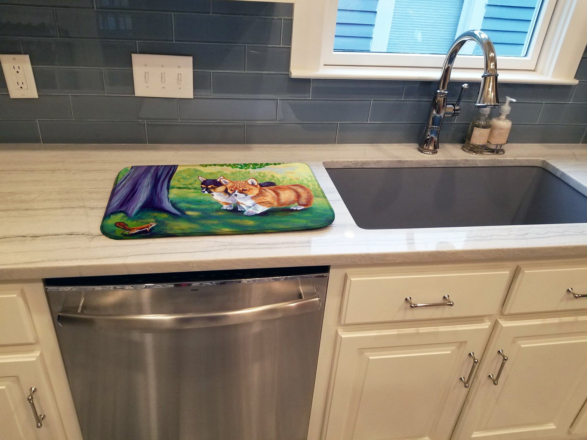 Corgi Dish Drying Mat Absorbent Dish Drying Mat Pad for Kitchen Counter Dish Drainer Mat for Countertop, 14 x 21", Multicolor