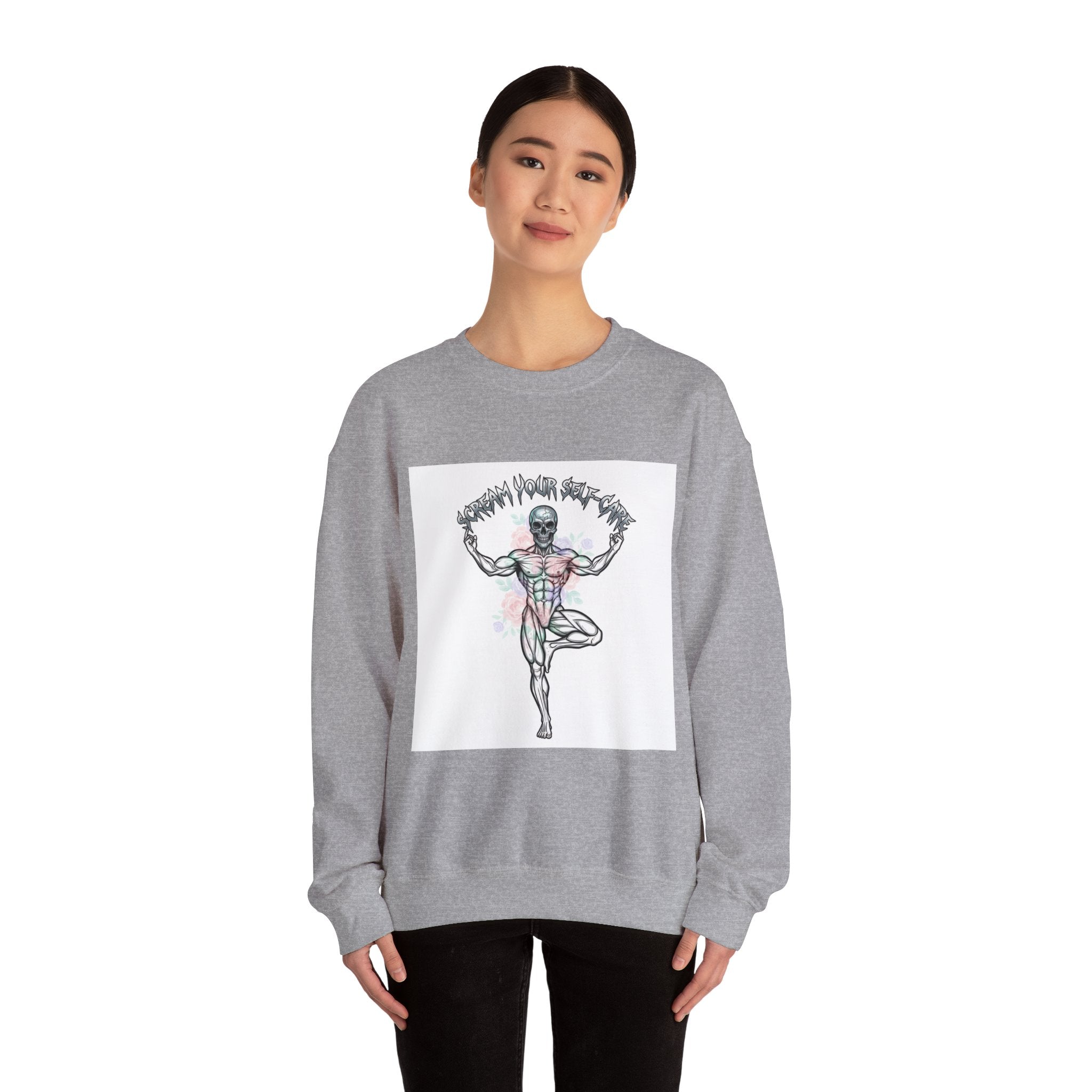 Loud Self-Care Metal Font Crewneck | gothic wellness quote, edgy self-care merch
