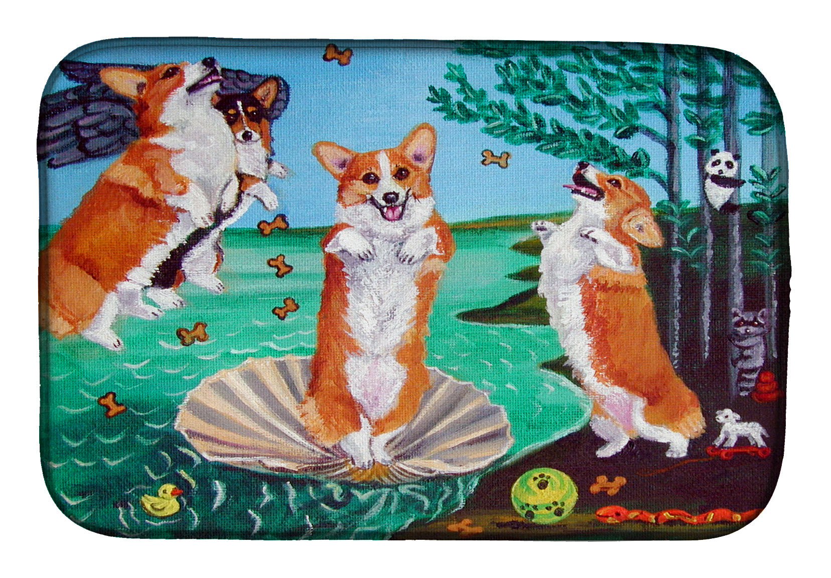 Corgi Birth of Venus Dish Drying Mat Absorbent Dish Drying Mat Pad for Kitchen Counter Dish Drainer Mat for Countertop, 14 x 21", Multicolor