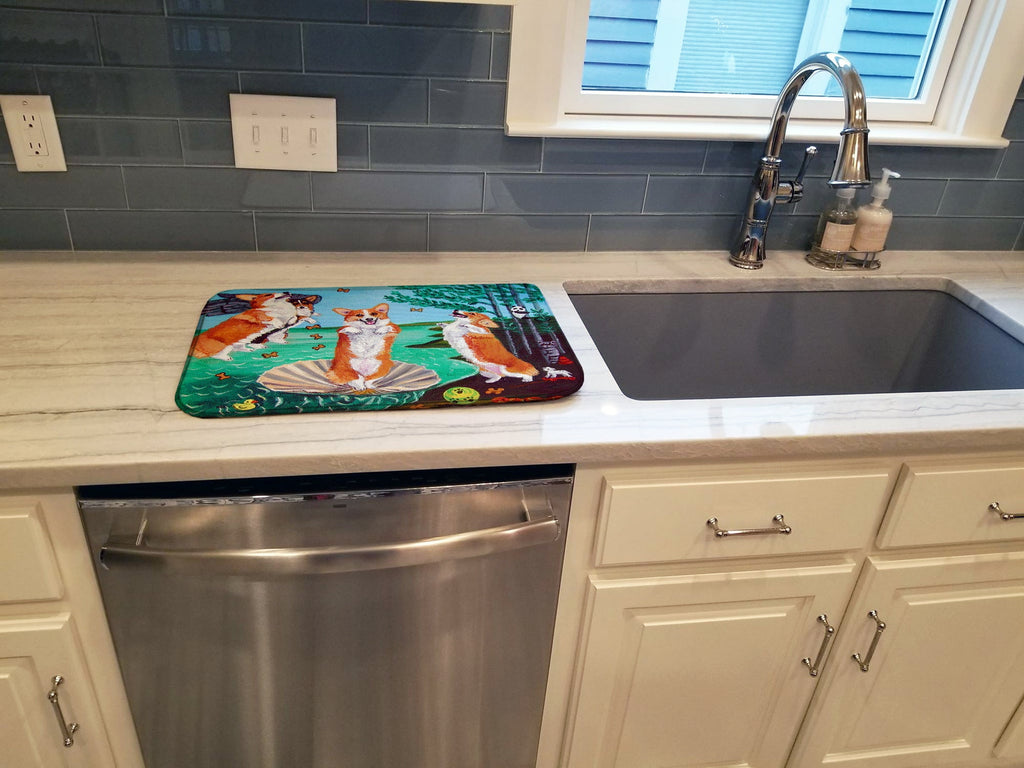Corgi Birth of Venus Dish Drying Mat Absorbent Dish Drying Mat Pad for Kitchen Counter Dish Drainer Mat for Countertop, 14 x 21", Multicolor