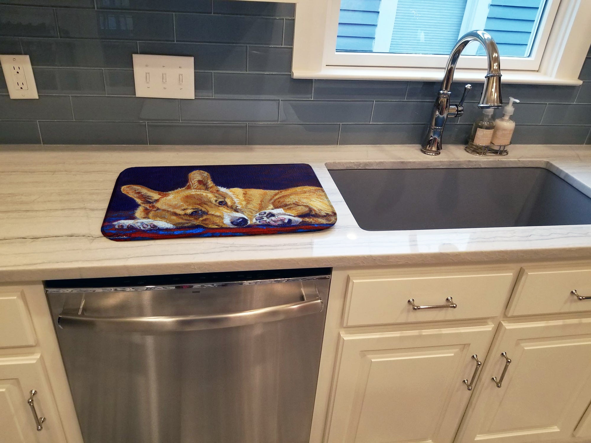 Corgi Birth of Venus Dish Drying Mat Absorbent Dish Drying Mat Pad for Kitchen Counter Dish Drainer Mat for Countertop, 14 x 21", Multicolor