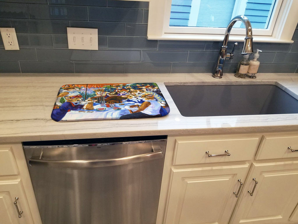 Corgi Boating Party Dish Drying Mat Absorbent Dish Drying Mat Pad for Kitchen Counter Dish Drainer Mat for Countertop, 14 x 21", Multicolor