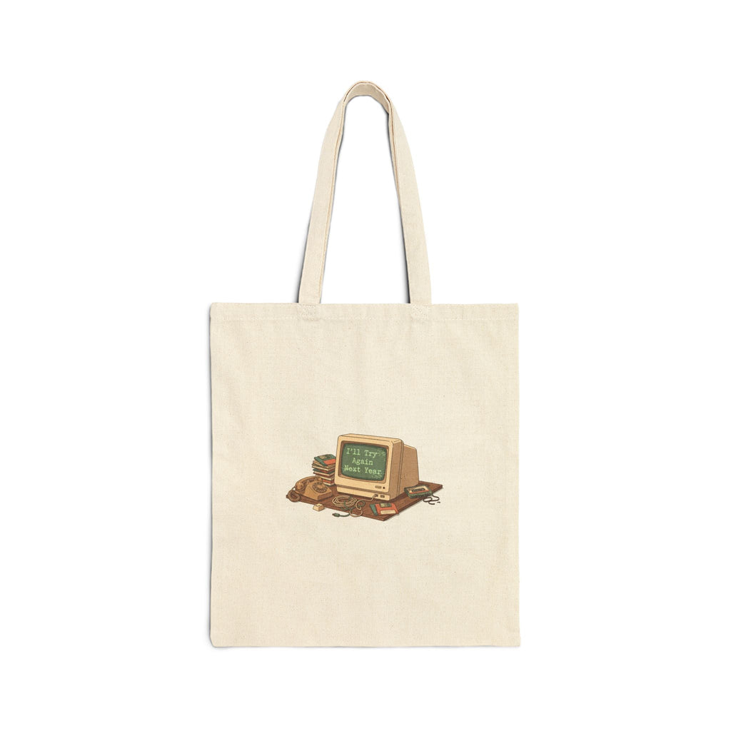 Resolution Skeptic Tote, cynical new year joke, retro computer graphic