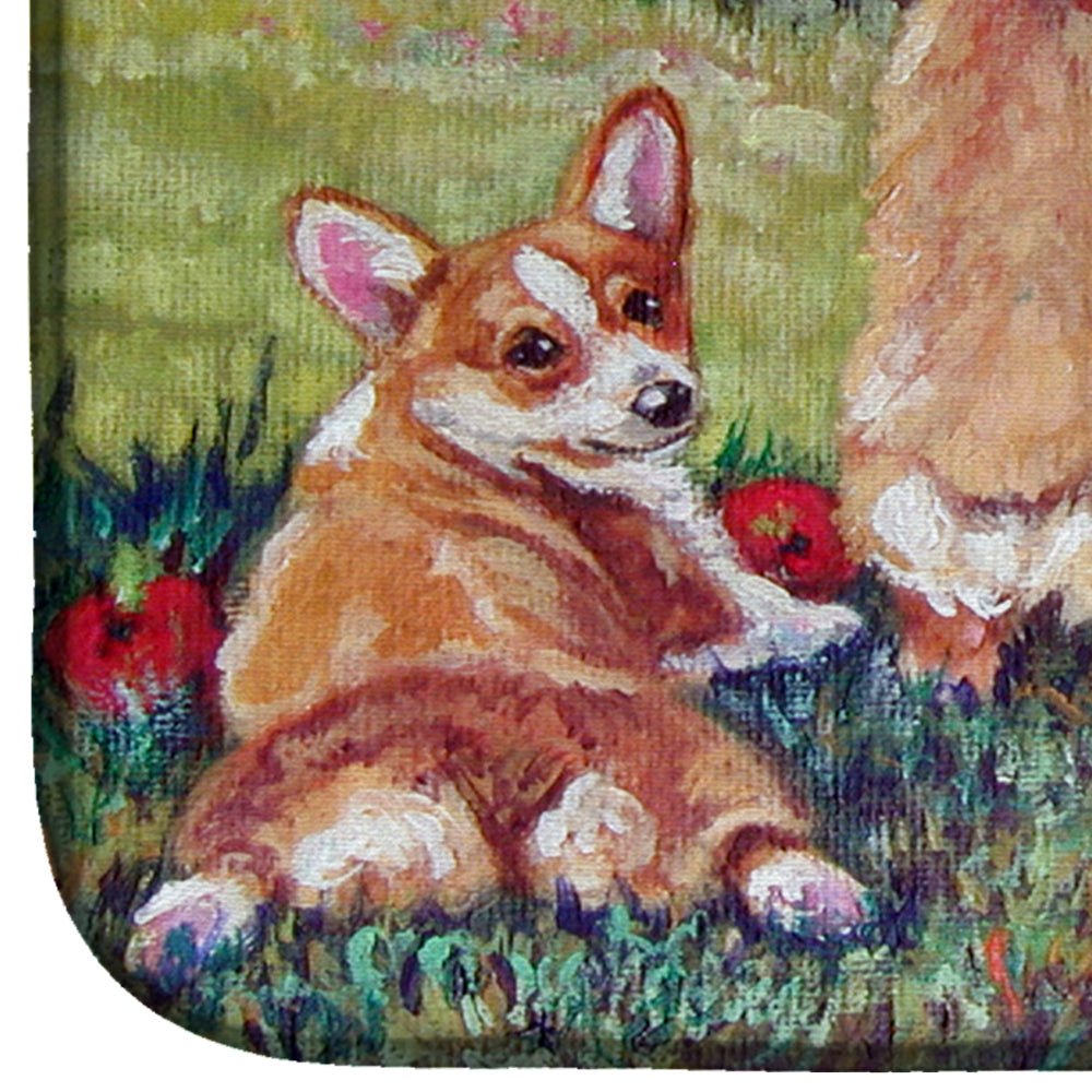 Apple Helper Corgis Dish Drying Mat Absorbent Dish Drying Mat Pad for Kitchen Counter Dish Drainer Mat for Countertop, 14 x 21", Multicolor