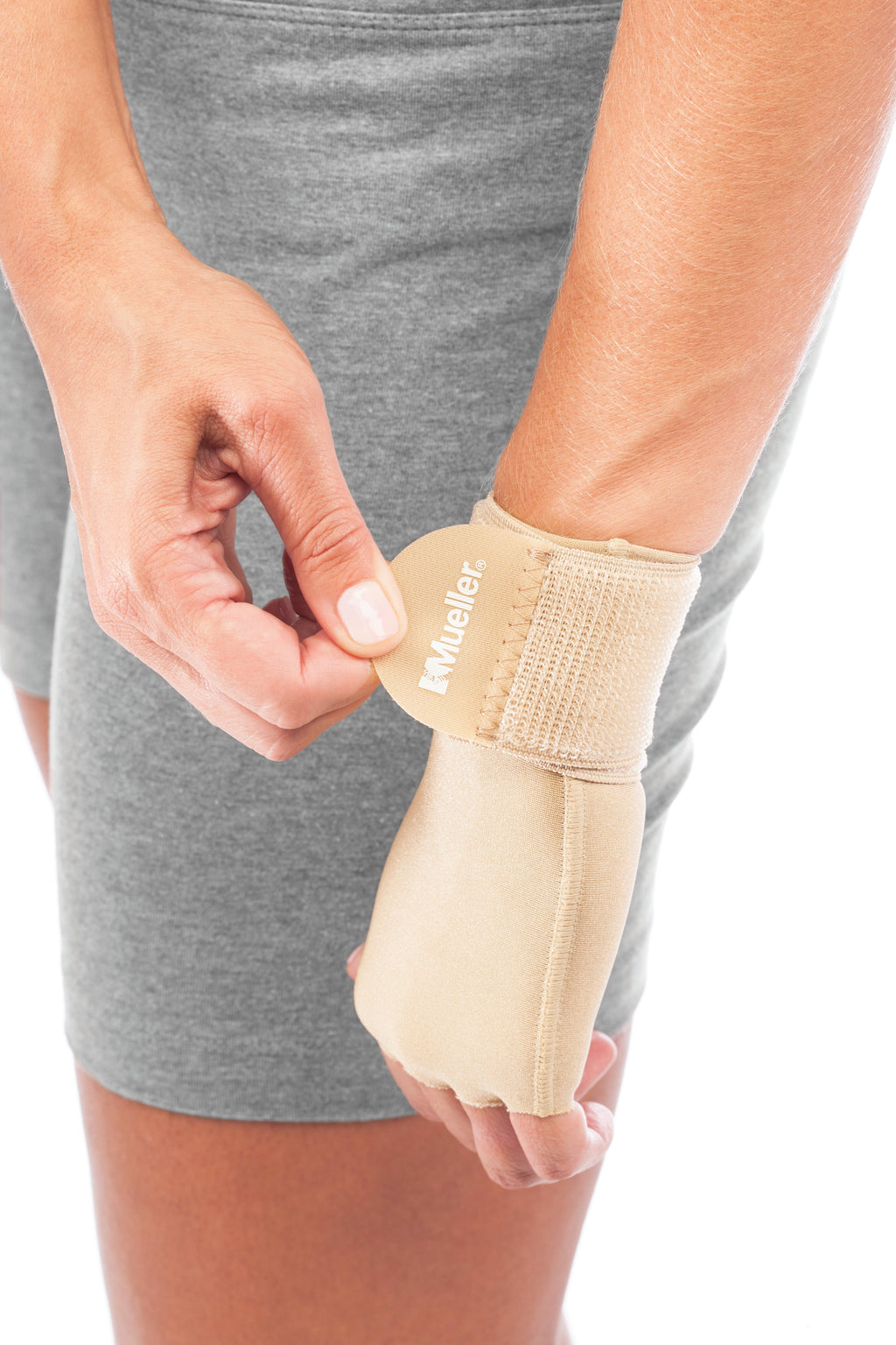 Compression Glove Mueller® Compression & Support Gloves Fingerless Small / Medium Over-the-Wrist Length Ambidextrous 6905