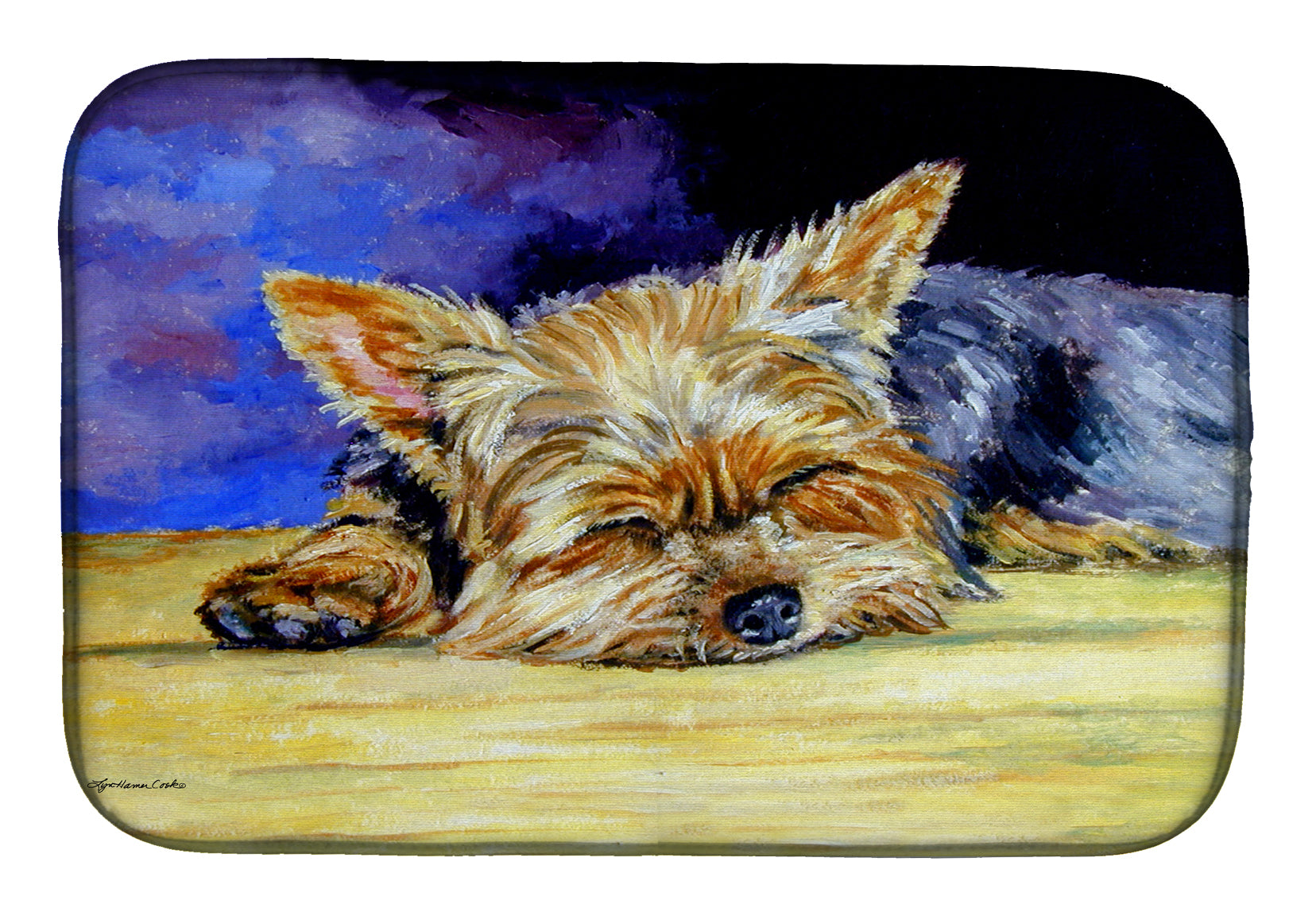 Yorkie Taking a Nap Dish Drying Mat Absorbent Dish Drying Mat Pad for Kitchen Counter Dish Drainer Mat for Countertop, 14 x 21", Multicolor
