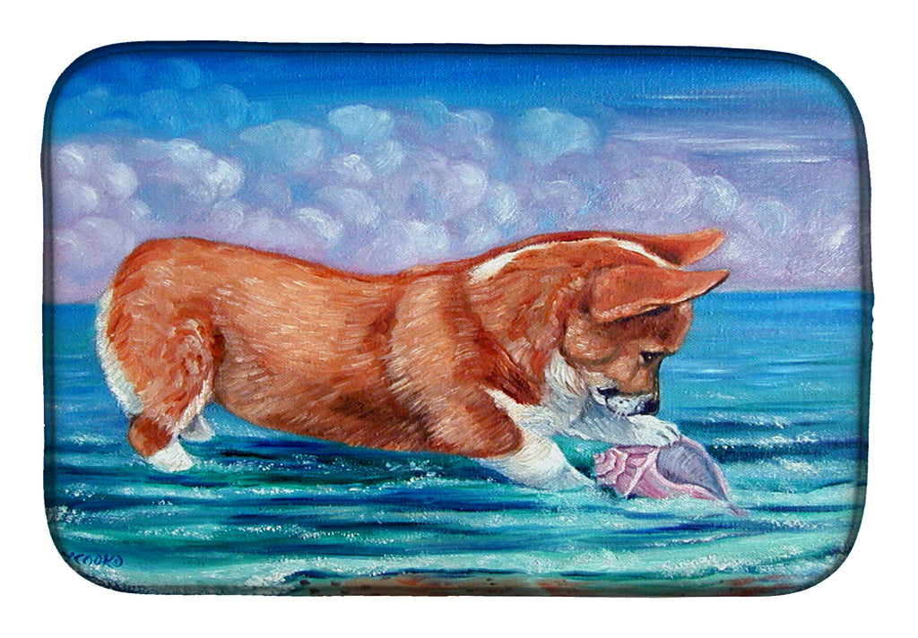 Corgi Sea Shell Find Dish Drying Mat Absorbent Dish Drying Mat Pad for Kitchen Counter Dish Drainer Mat for Countertop, 14 x 21", Multicolor