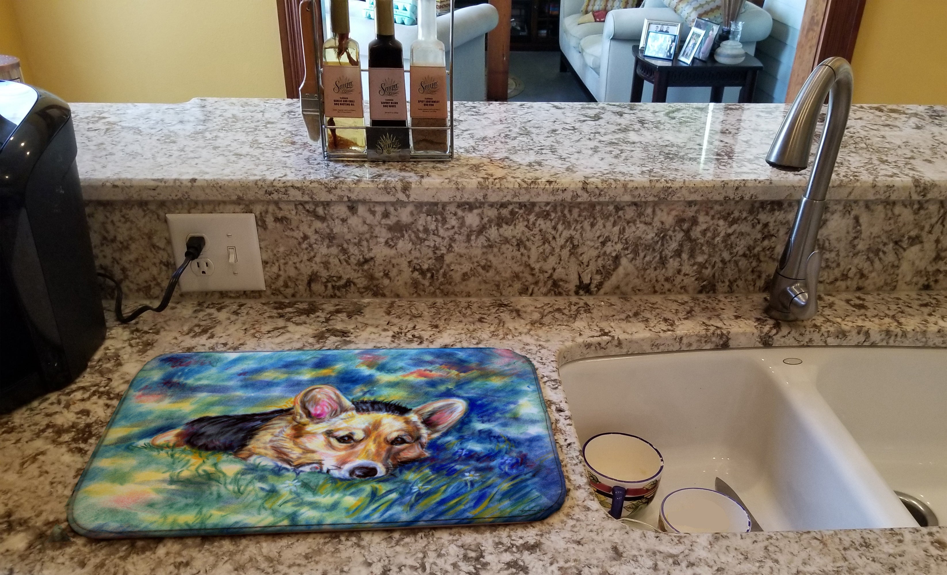 Corgi Tuckered Out Dish Drying Mat Absorbent Dish Drying Mat Pad for Kitchen Counter Dish Drainer Mat for Countertop, 14 x 21", Multicolor