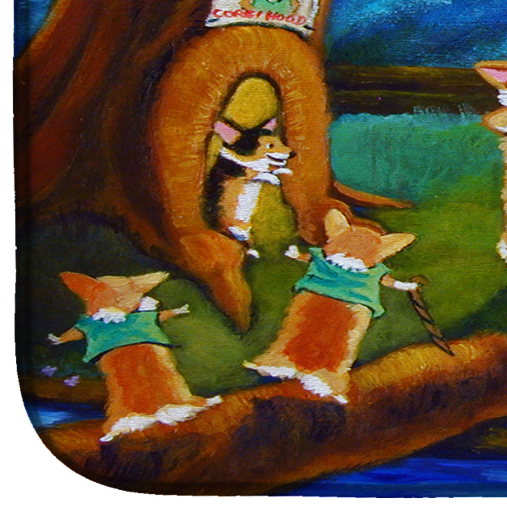 Corgi Robin Hood Dish Drying Mat Absorbent Dish Drying Mat Pad for Kitchen Counter Dish Drainer Mat for Countertop, 14 x 21", Multicolor