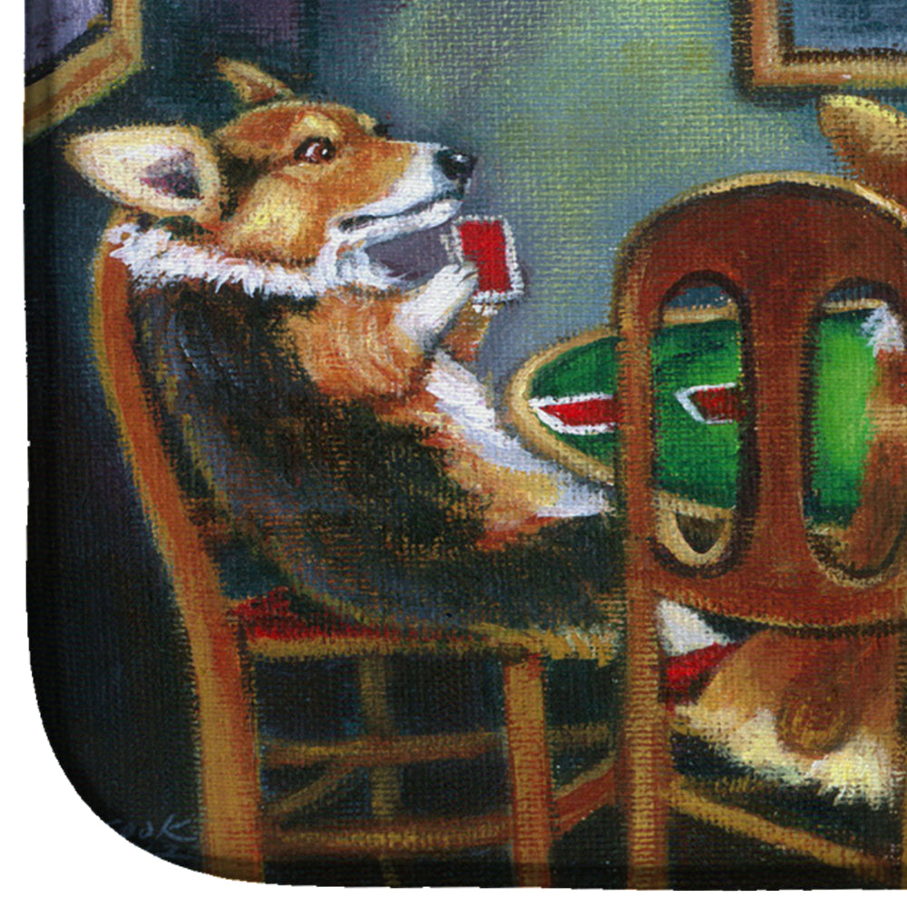 Corgi Playing Poker Dish Drying Mat Absorbent Dish Drying Mat Pad for Kitchen Counter Dish Drainer Mat for Countertop, 14 x 21", Multicolor
