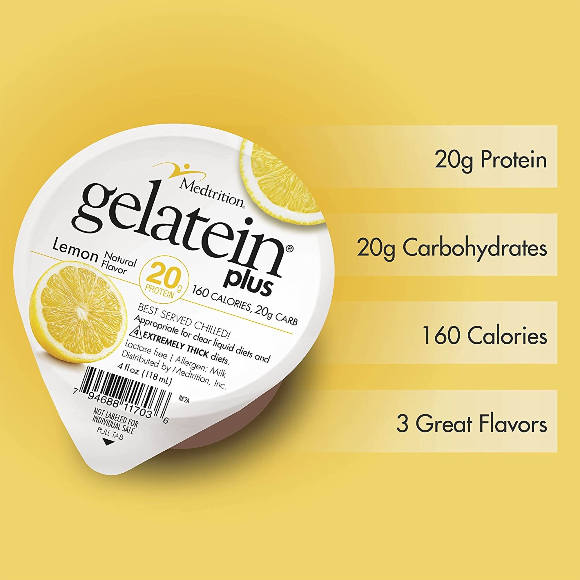 Gelatein® Plus Lemon High Protein Gelatin, 4-ounce cup 11703