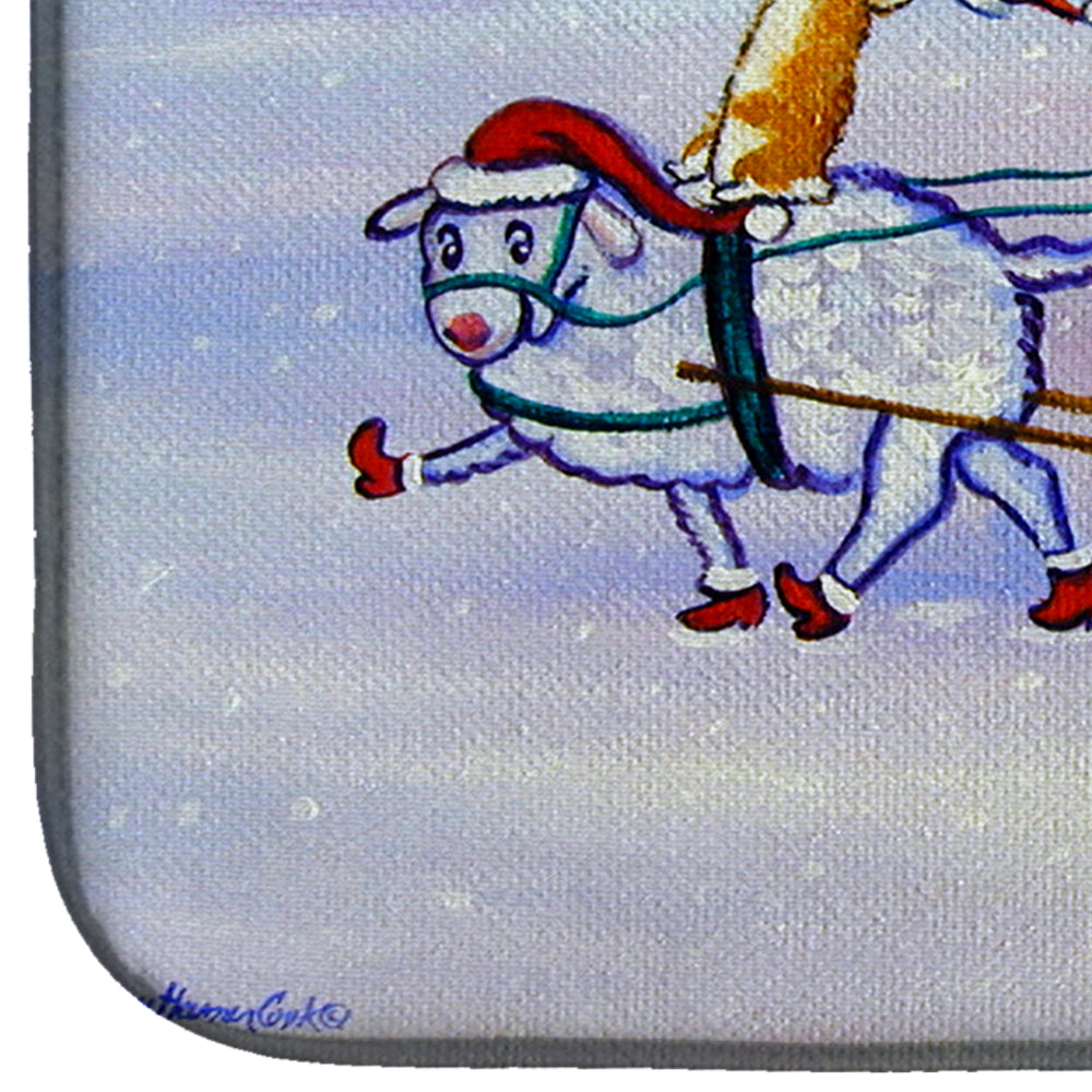 Corgi Highhacked Santa Claus Sleigh Dish Drying Mat Absorbent Dish Drying Mat Pad for Kitchen Counter Dish Drainer Mat for Countertop, 14 x 21", Multicolor