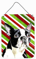Boston Terrier Candy Cane Holiday Christmas Wall or Door Hanging Prints Aluminum Metal Sign Kitchen Wall Bar Bathroom Plaque Home Decor Front Door Plaque, 12x16, Multicolor