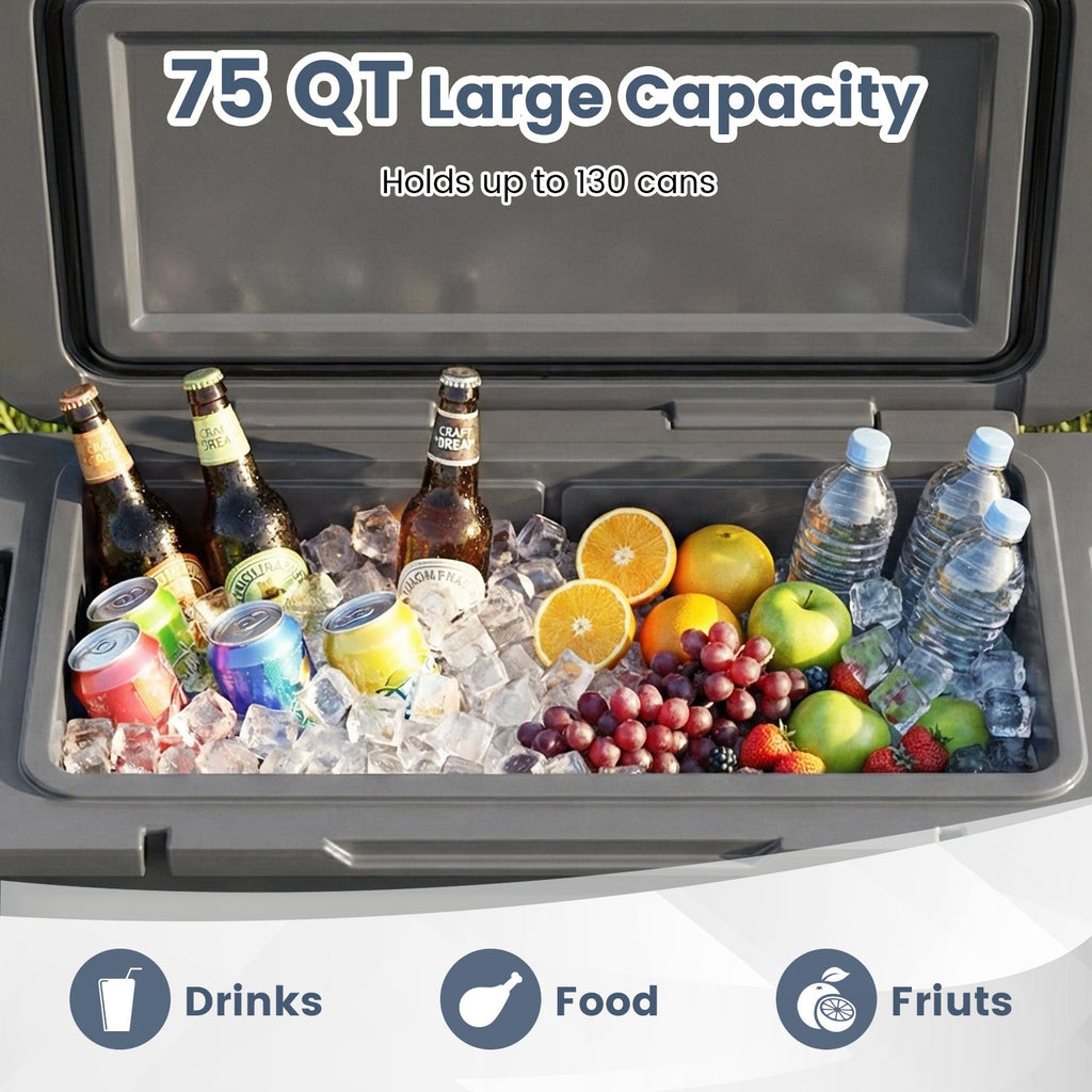 75 Quart Portable Hard Cooler with 6-Day Ice Retention and Wheels