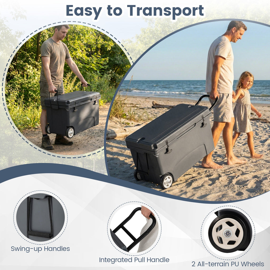 75 Quart Portable Hard Cooler with 6-Day Ice Retention and Wheels