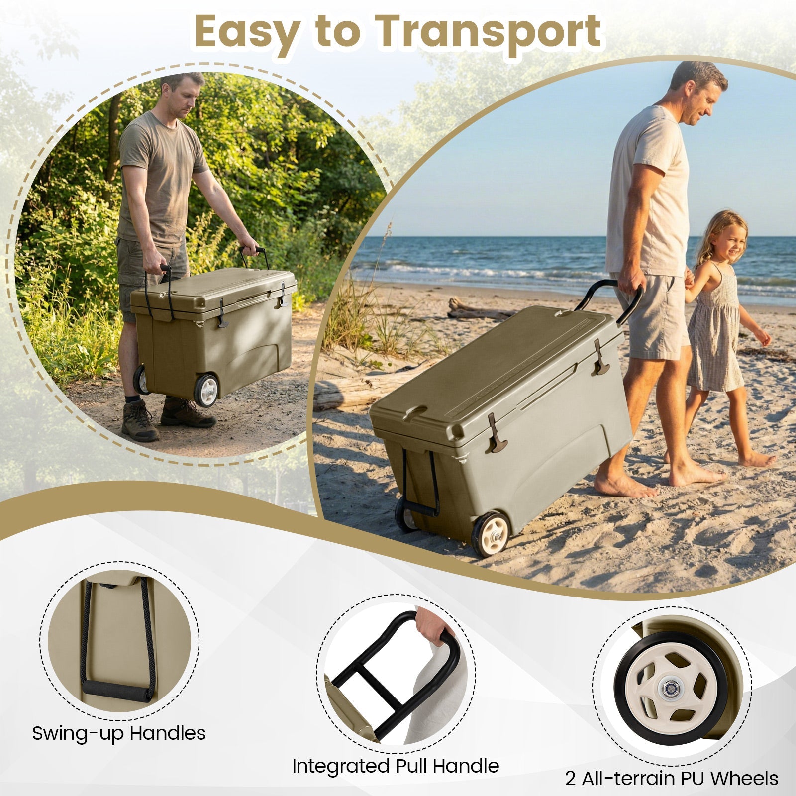 75 Quart Portable Hard Cooler with 6-Day Ice Retention and Wheels