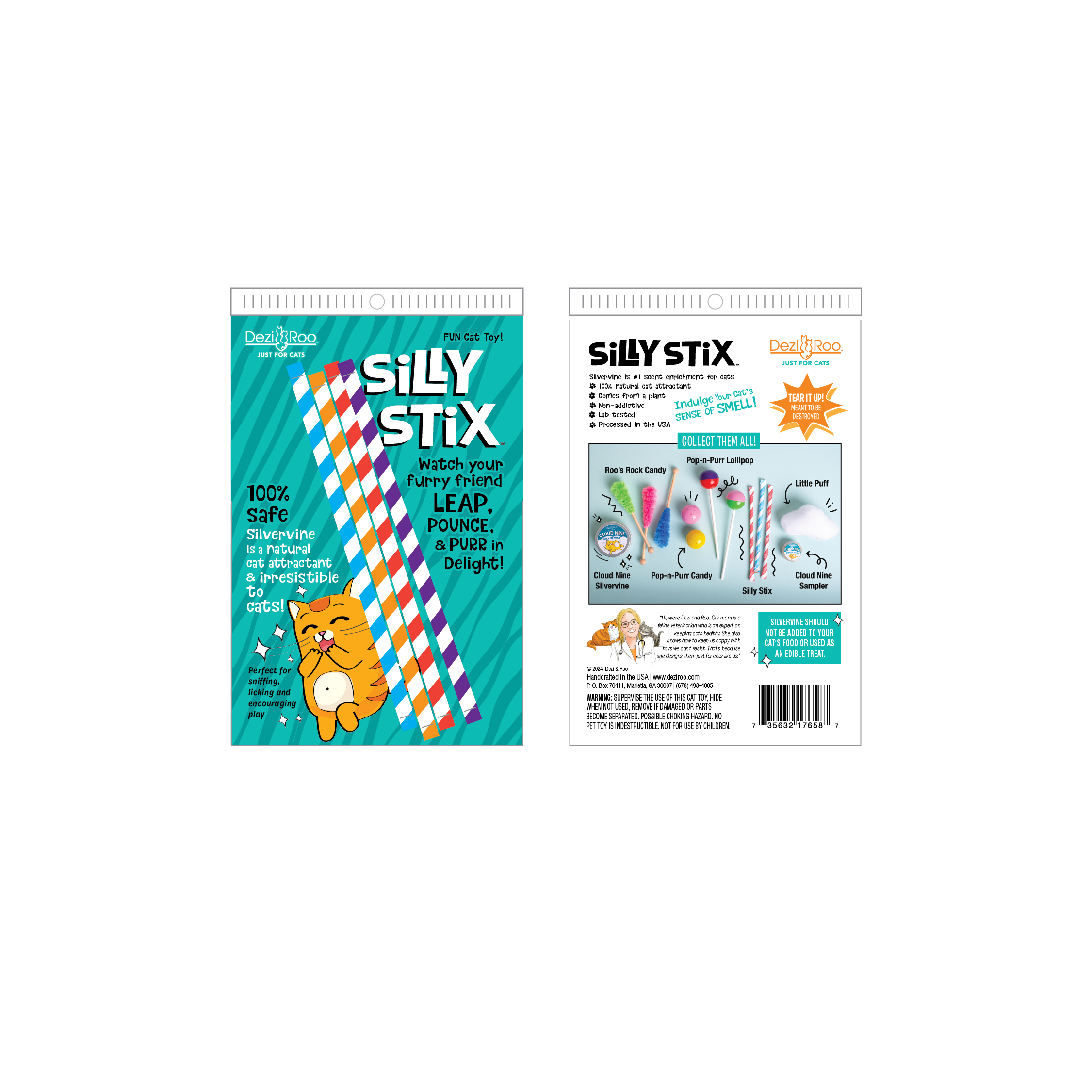 😻🌿 Silly Stix Silvervine Cat Toys – Natural Scent Enrichment Chew Straws (4-Pack)