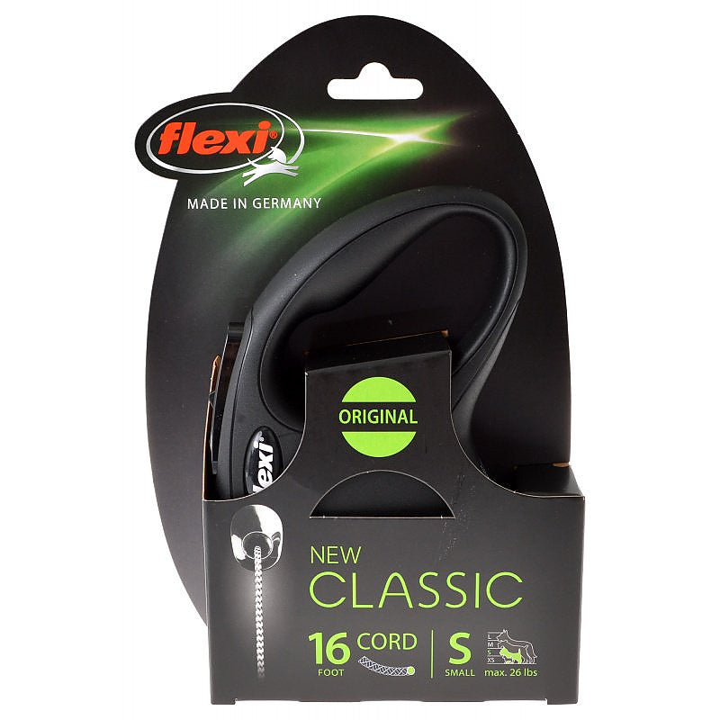 Flexi New Classic Retractable Cord Dog Leash - Black 16"
