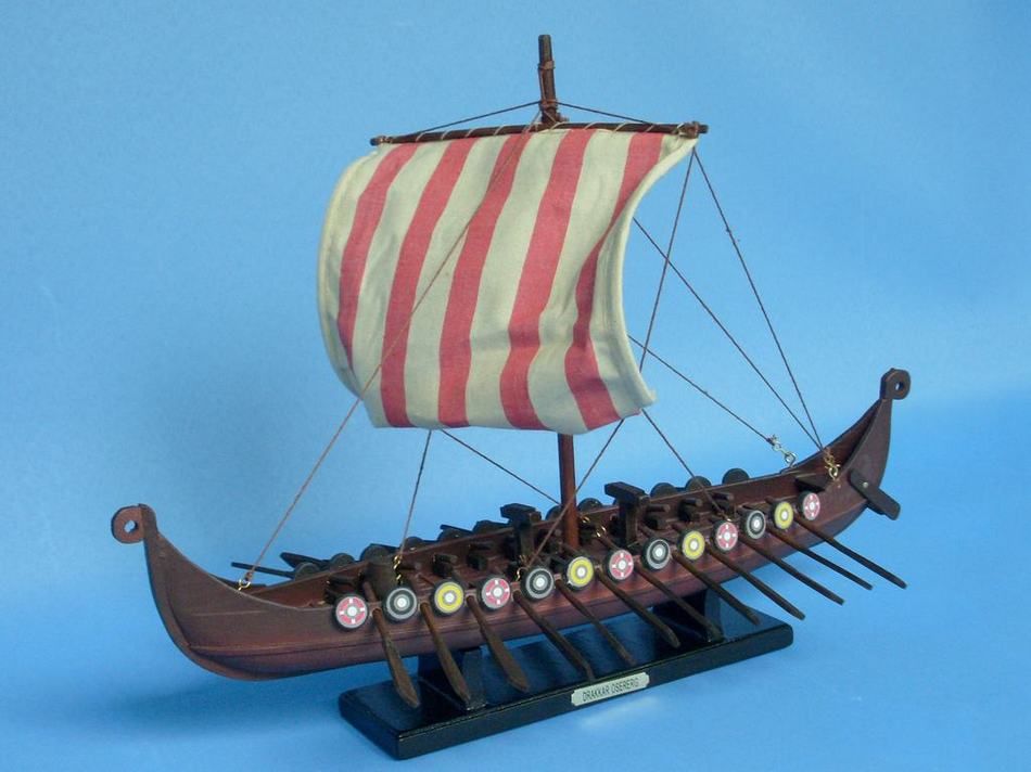 Wooden Viking Drakkar Model Boat 14""