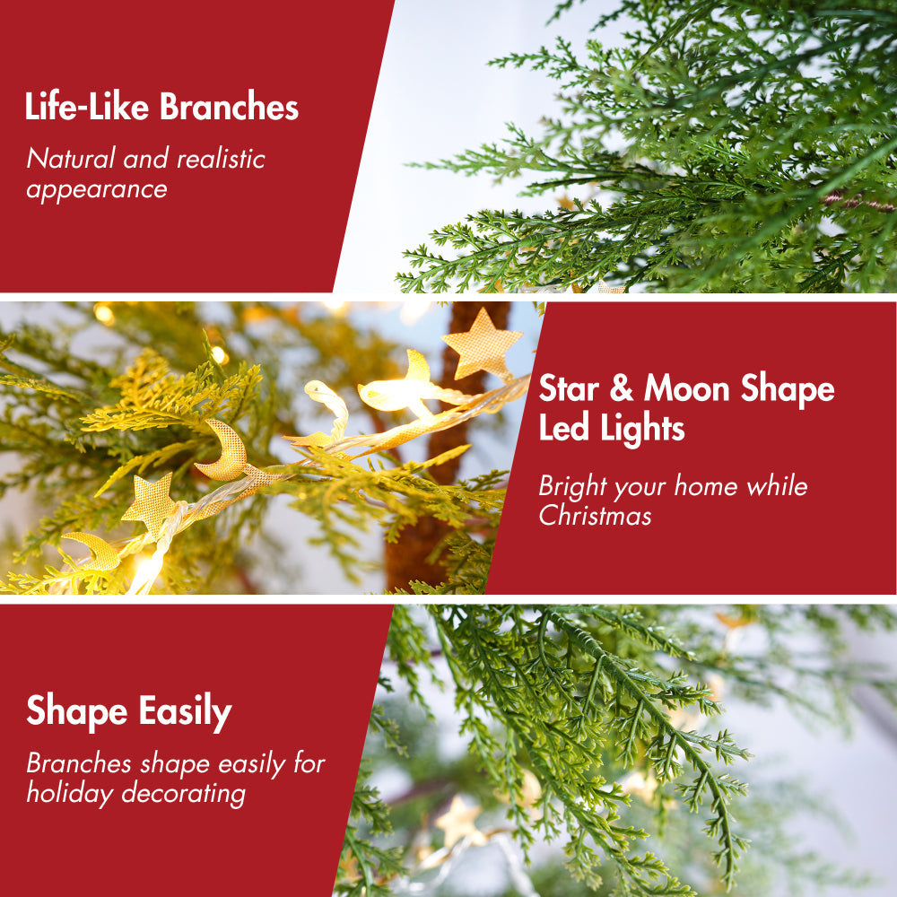6 FT Pre-Lit Artificial Christmas Tree | 300 Star & Moon LED Lights, 612-Tip PE Realistic Branches & Metal Stand — Full Holiday Tree