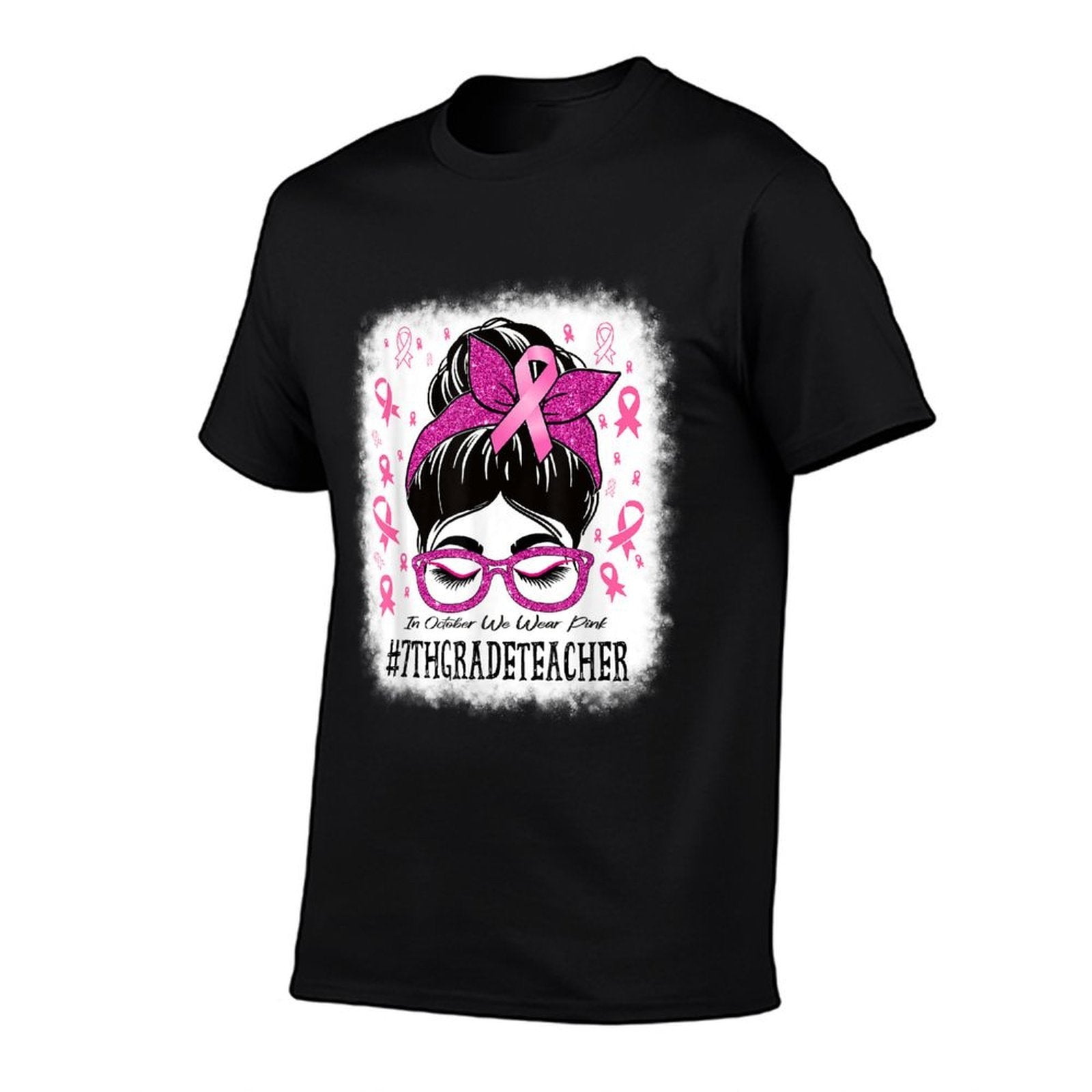 7th Grade Teacher In October We Wear Pink Cancer Awareness Comfortable T-Shirt