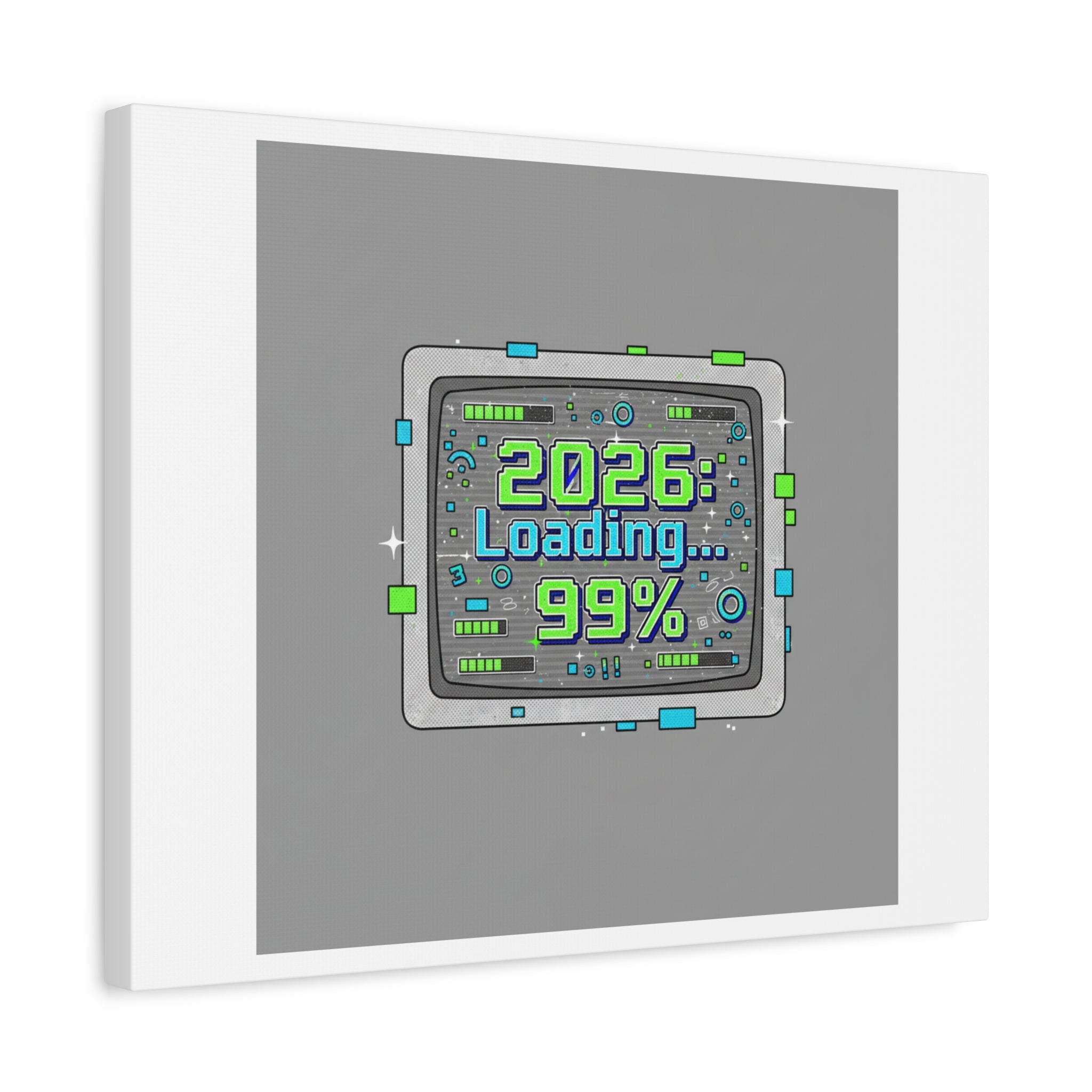 2026 Loading 99% Canvas | NYE countdown, retro system interface