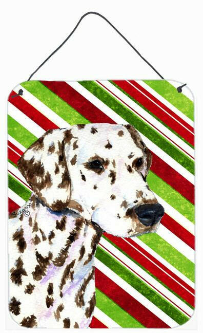 Dalmatian Candy Cane Holiday Christmas Wall or Door Hanging Prints Aluminum Metal Sign Kitchen Wall Bar Bathroom Plaque Home Decor Front Door Plaque, 12x16, Multicolor