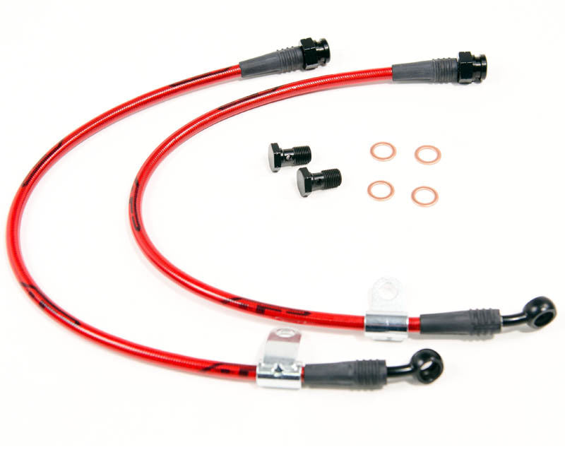 Agency Power 09-16 Hyundai Genesis Coupe Front Steel Braided Brake Lines (Red Lines/Black Fittings) AP-BK-405