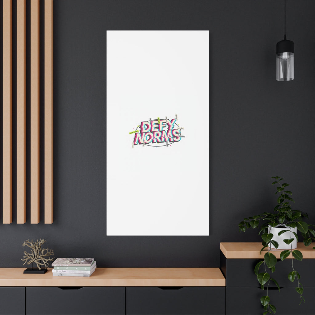 Defy Norms Canvas, Anti-Aesthetic Glitch Typography, Brutalist Poster Style