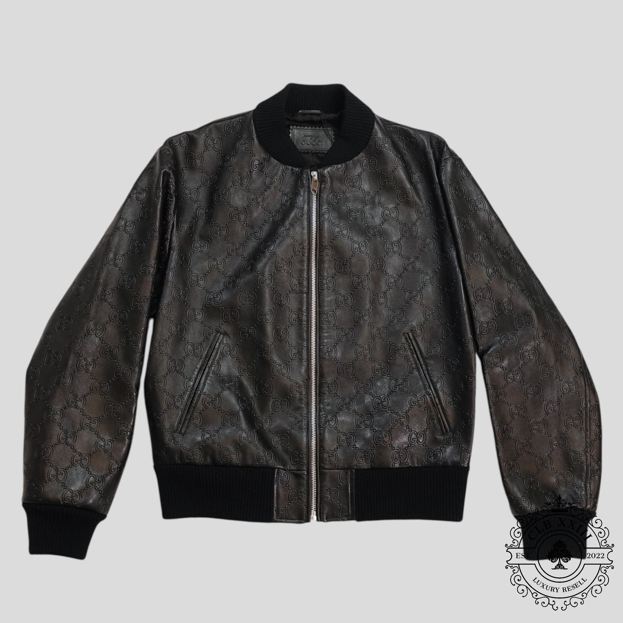 Gucci GG Leather Bomber Jacket in Black