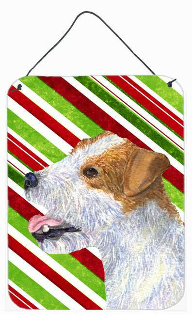 Jack Russell Terrier Candy Cane Holiday Christmas Wall or Door Hanging Prints Aluminum Metal Sign Kitchen Wall Bar Bathroom Plaque Home Decor Front Door Plaque, 12x16, Multicolor