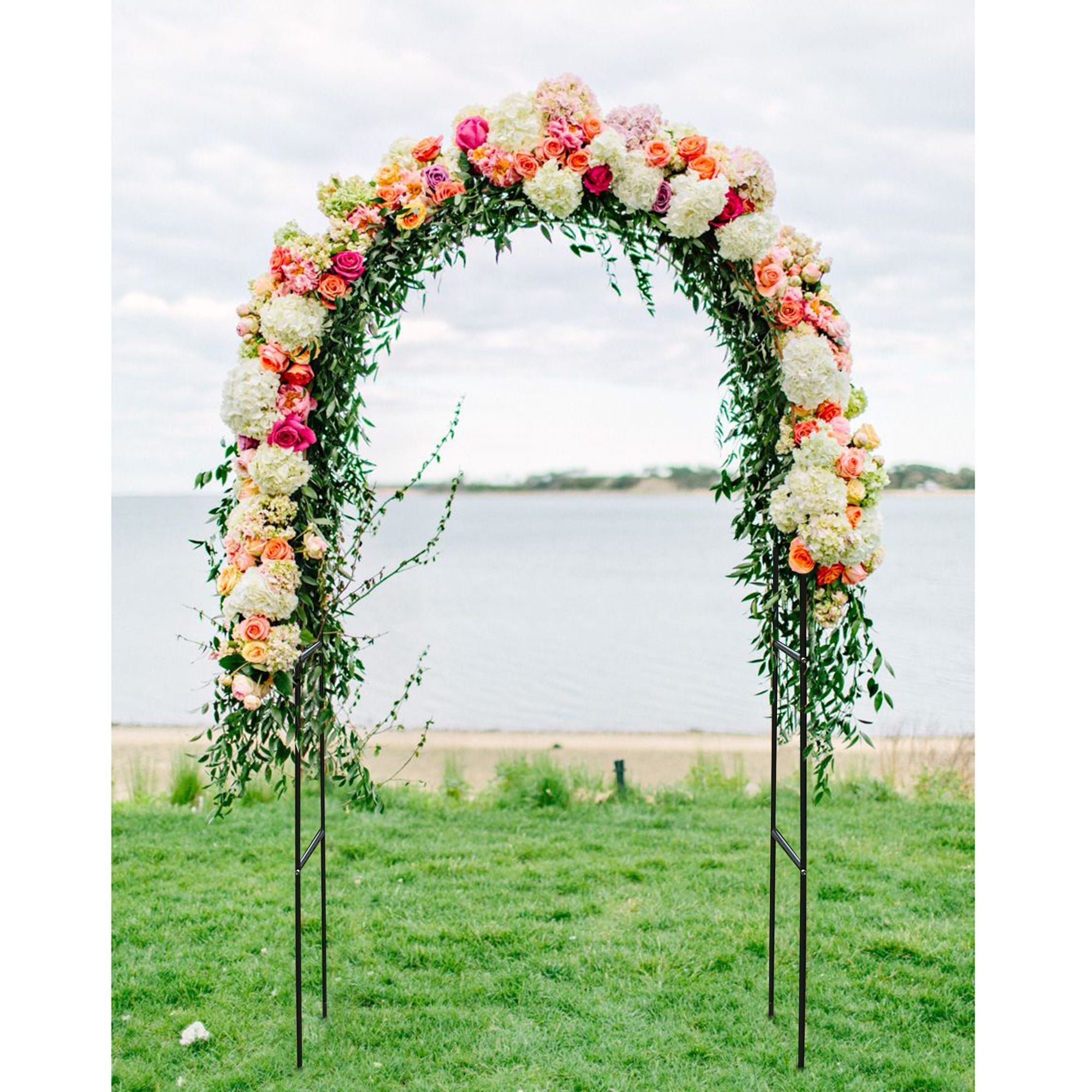 78"H x 45"W Metal Garden Arch Trellis; Adjustable Arbor Trellis for Garden Climbing Plants Support or Wedding Decor,Black - PhishStones Products