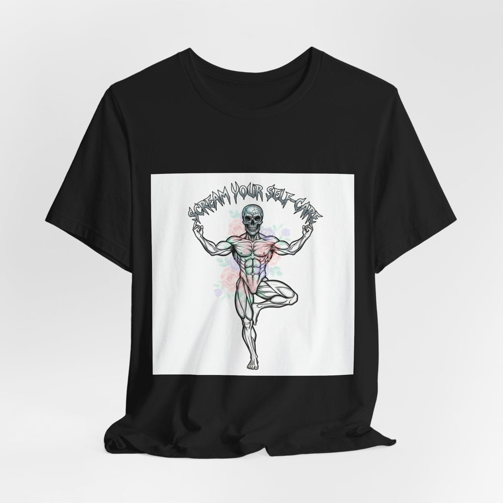 Hard Rock Motivational Skull Yoga Tee | metal font shirt, gothic wellness quote