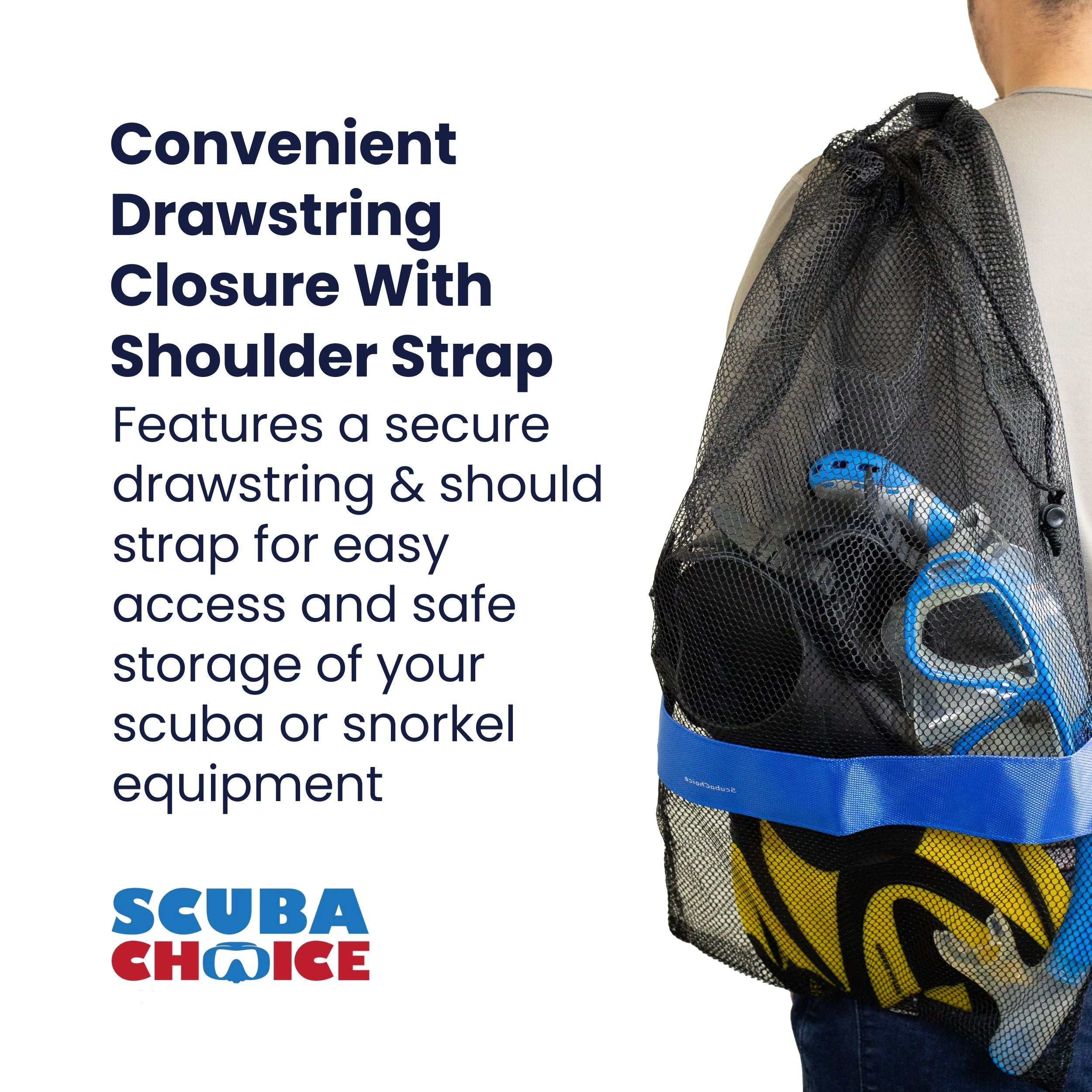 Scuba Diving Drawstring Mesh Bag with Shoulder Strap. 25" x 13"
