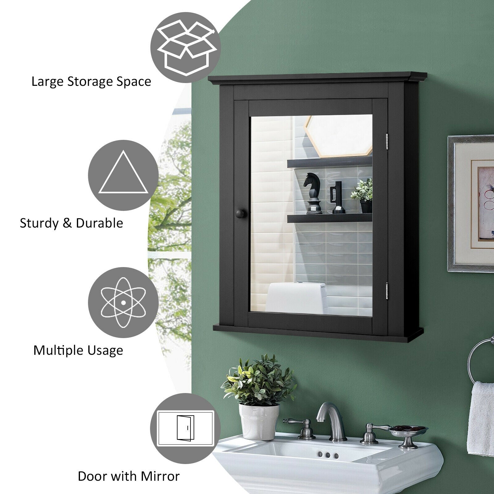 Bathroom Wall Mounted Storage Mirror Medicine Cabinet