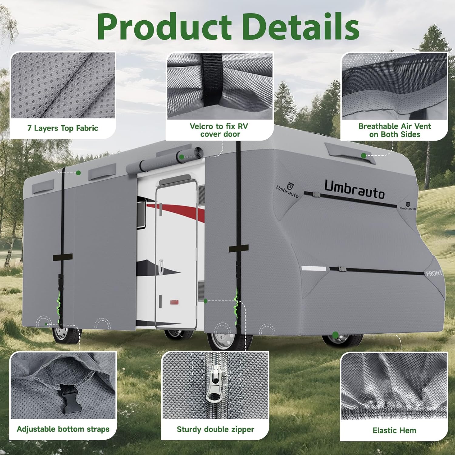 Umbrauto RV Cover Class C Upgraded 7 Layers Anti-UV Top Panel Motorhome Cover,Gray