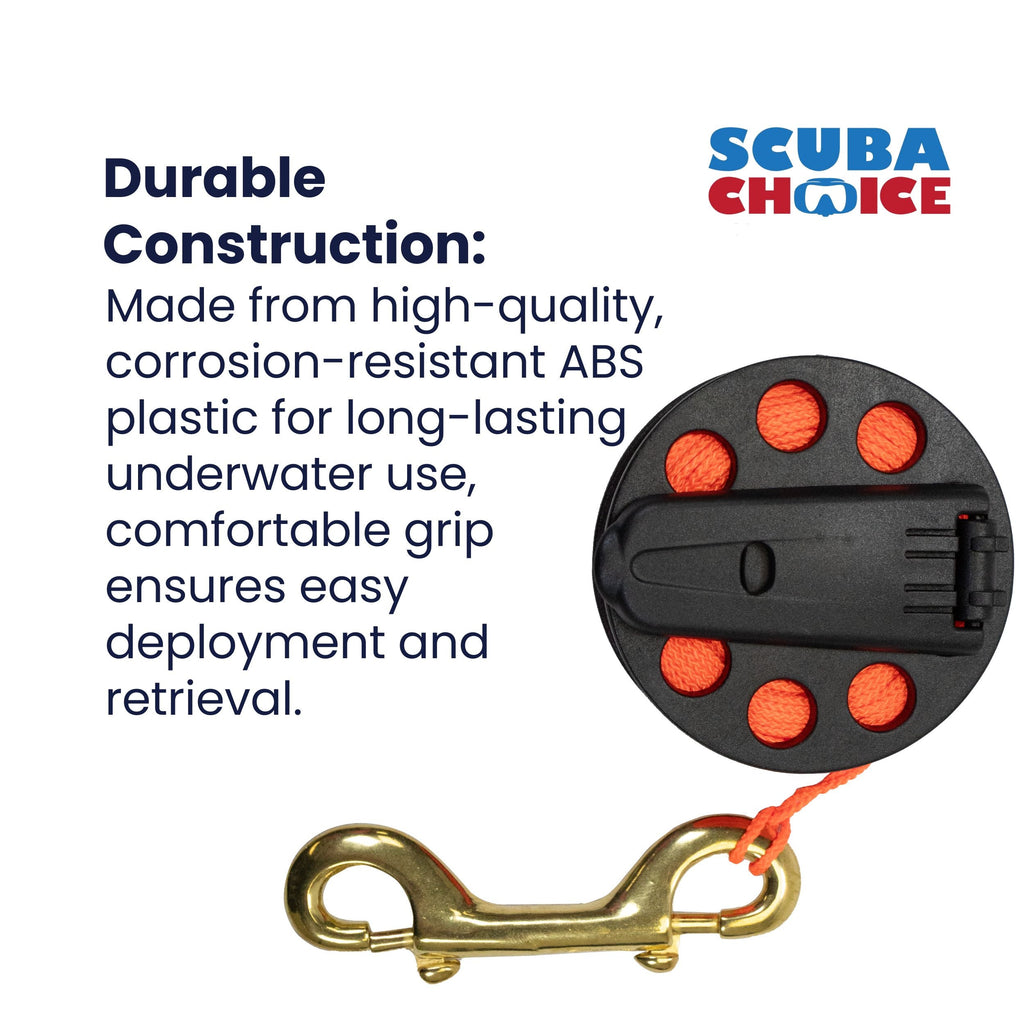 Scuba Diving Compact Finger Spool with Plastic Handle 65ft - Orange Line