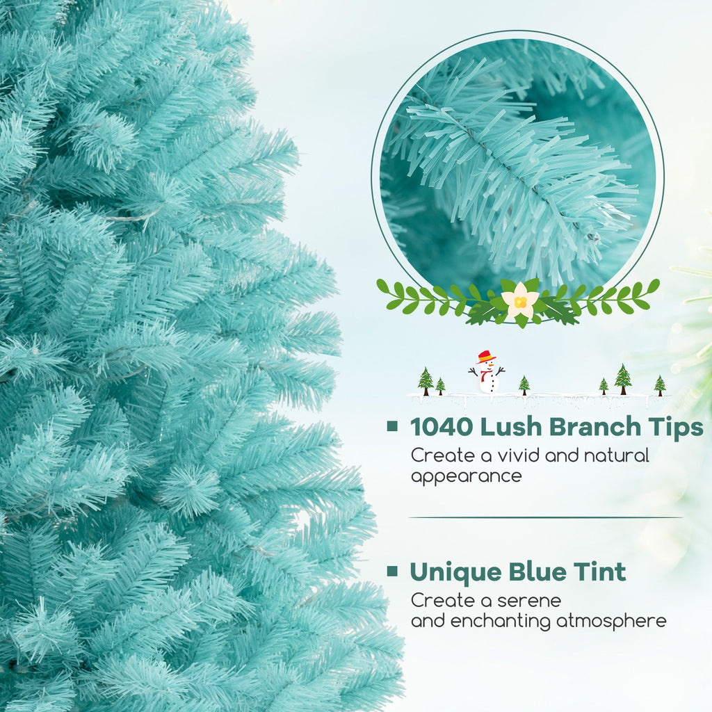 6/7 FT Blue Artificial Christmas Tree with 280/380 Warm White LED Lights and Foldable Metal Stand