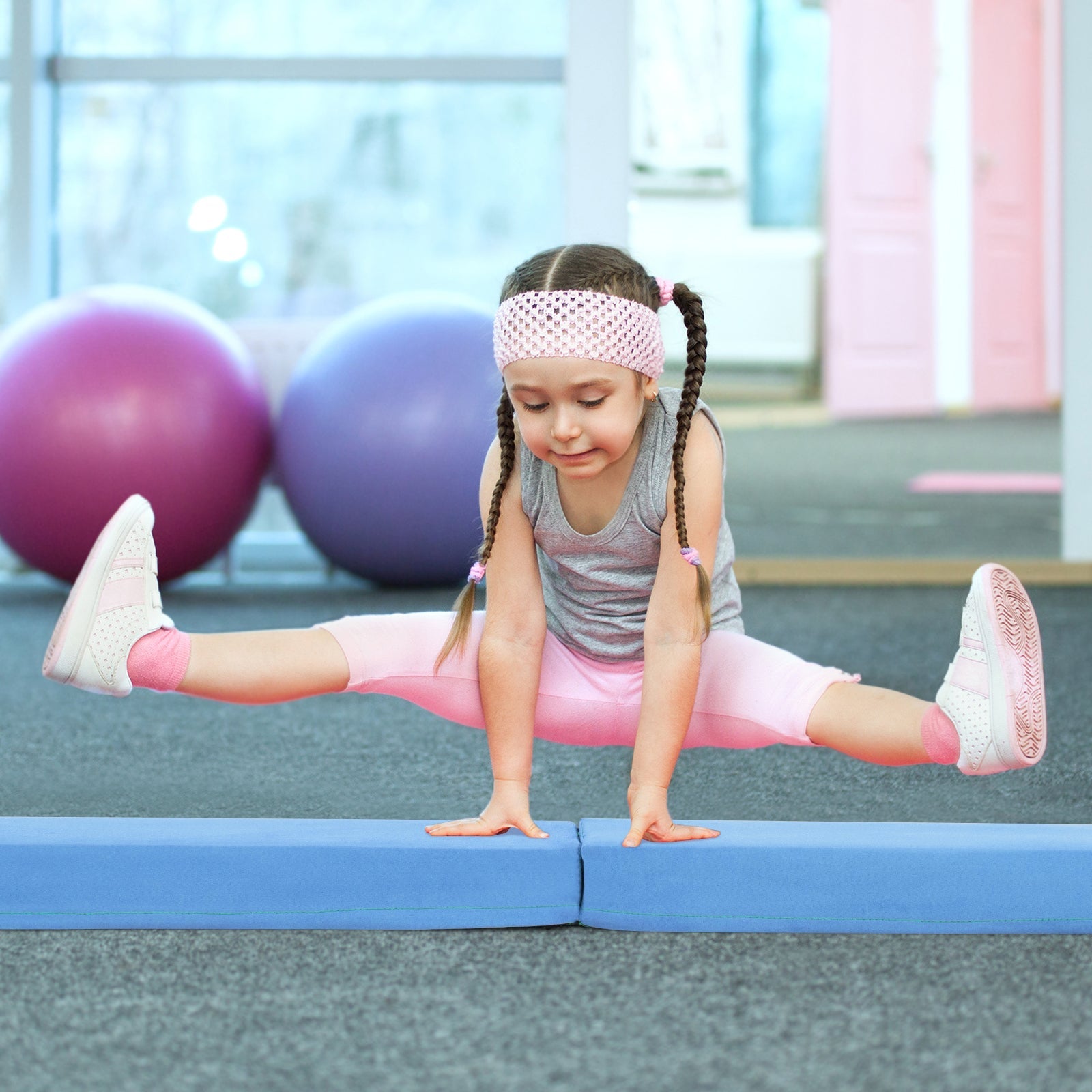 7 FT Folding Balance Beam with Removable Suede Cover and Non-slip Bottom