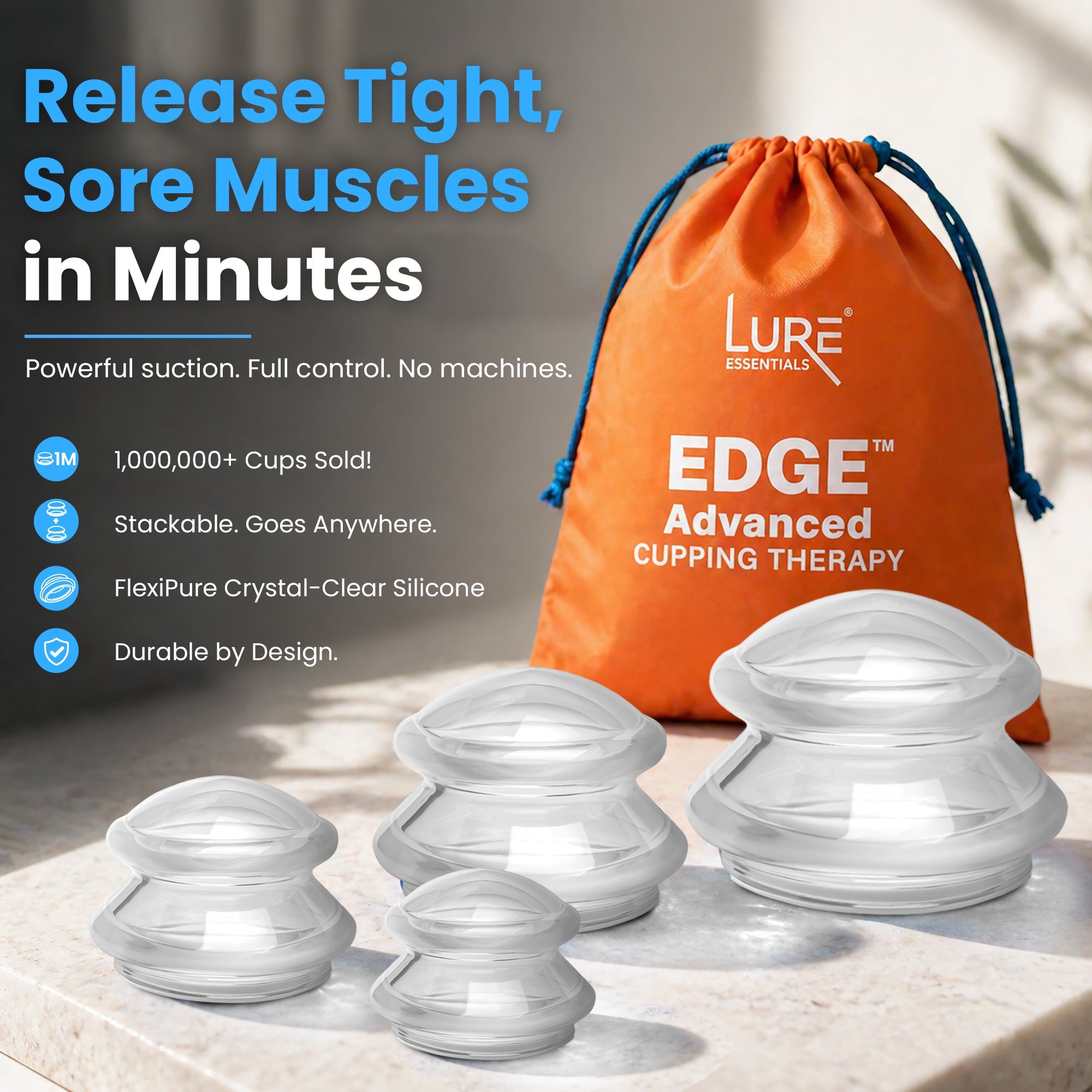 EDGE™ Cupping Therapy Set Clear, 4 Cups
