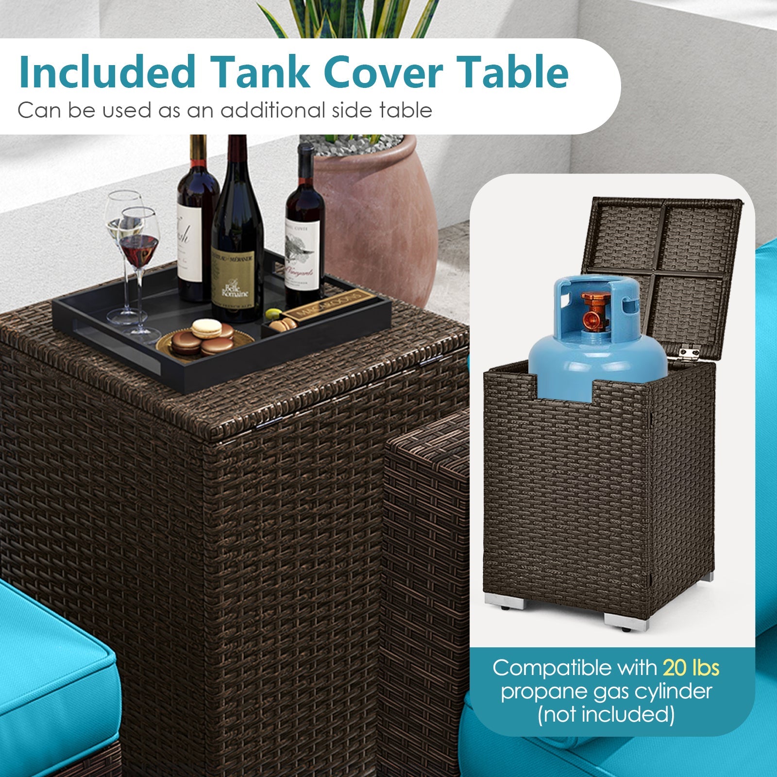 7 Pieces Outdoor Furniture Set with 32 Inch Fire Pit Table and Propane Tank Cover