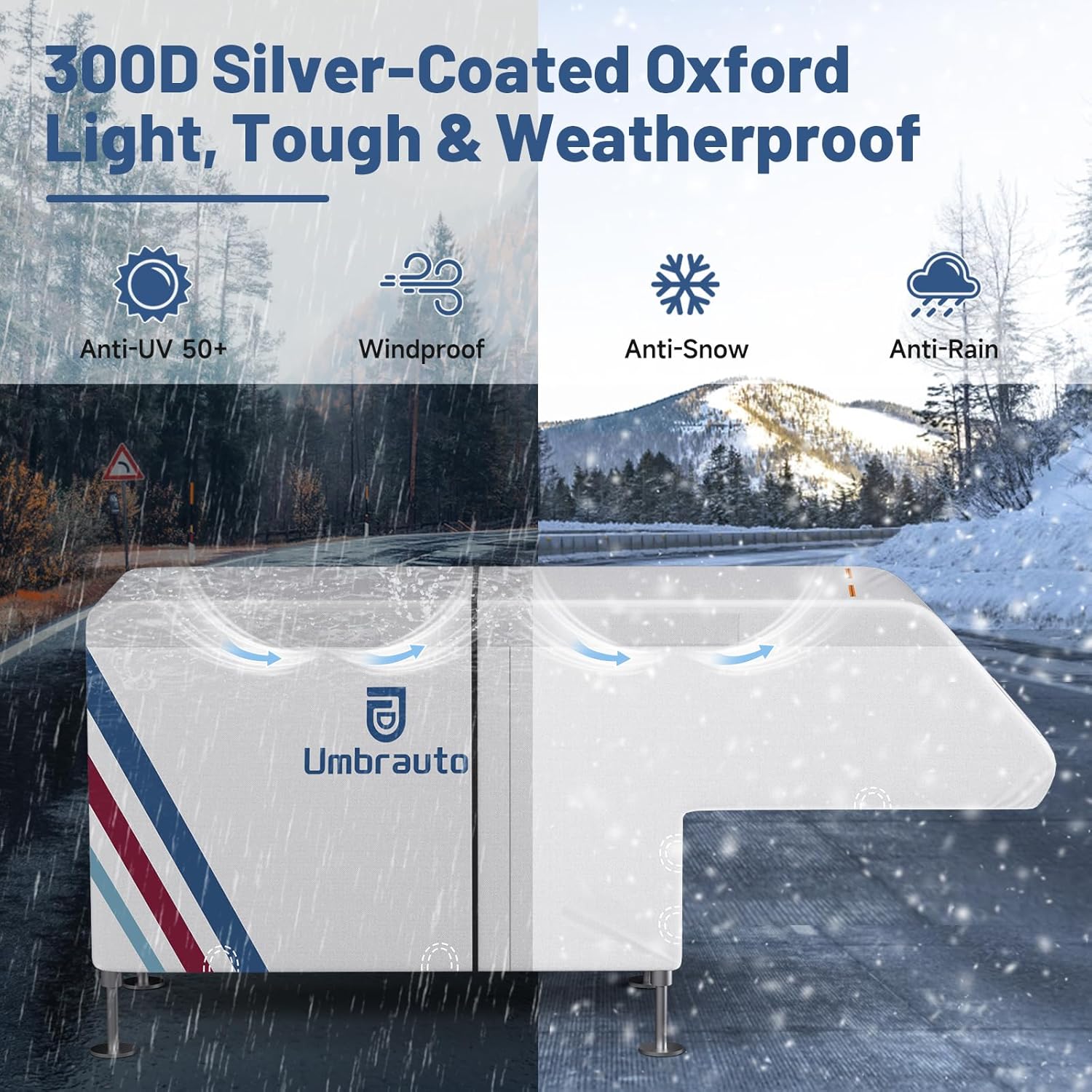 Umbrauto Slide-In Truck Camper Cover — 300D Oxford Waterproof RV Cover, Silver-Coated All-Weather Protection with Windproof Straps & Air Vents