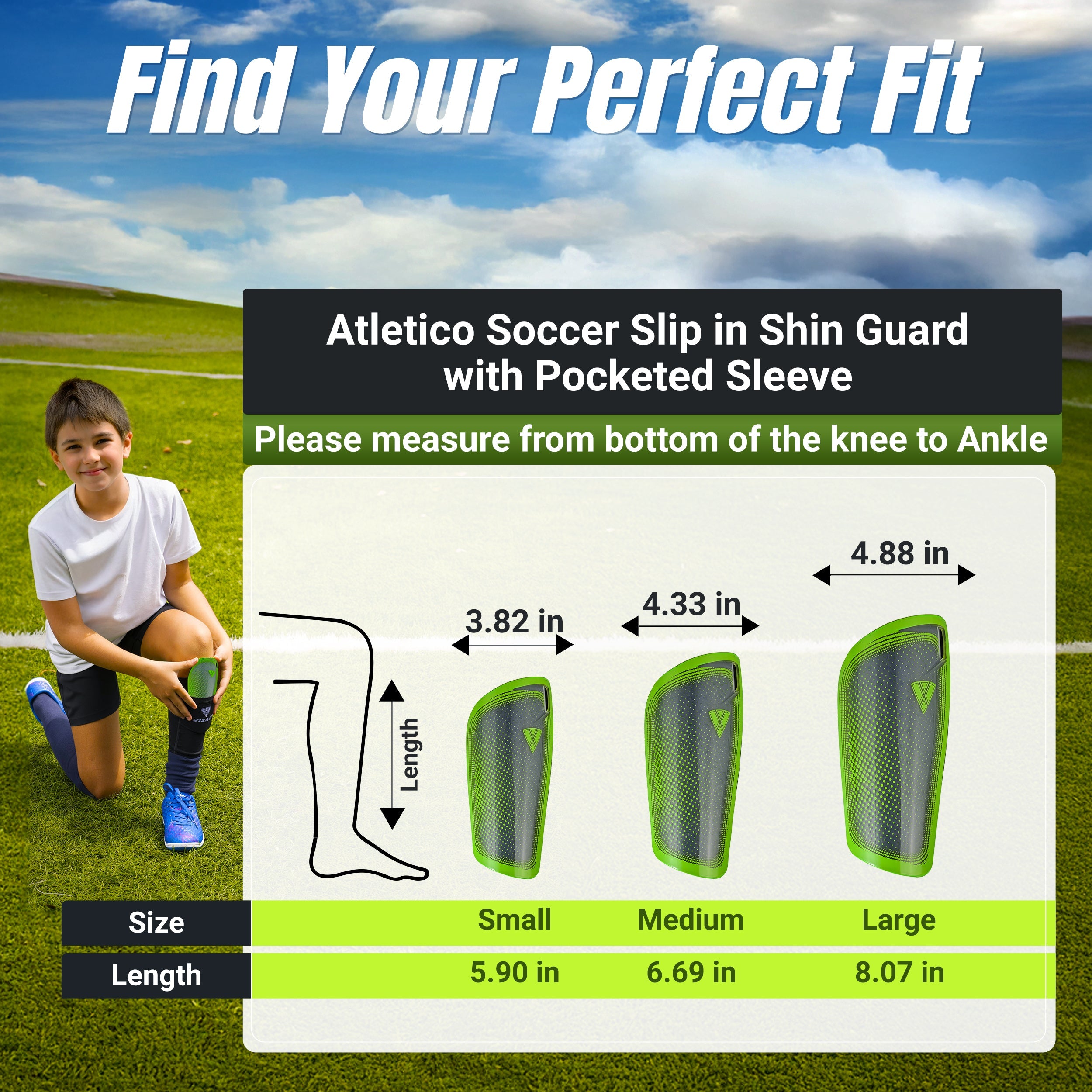 Atletico Soccer Shin Guard with Compression Pocket Sleeve - Green/Grey